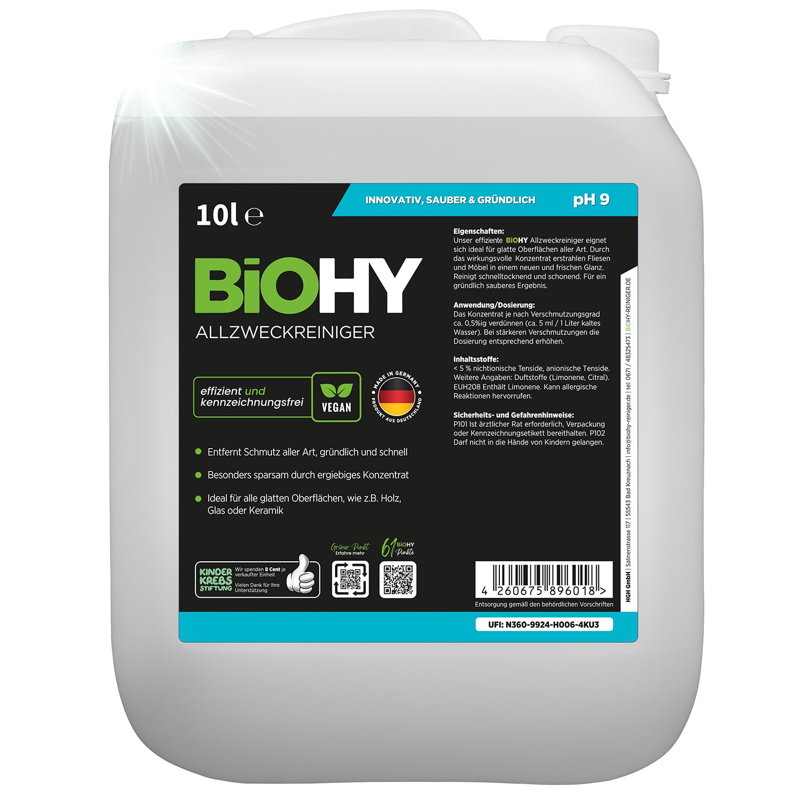 BiOHY Limpiador multiuso (Bidón de 10 litros) | Limpiador multiusos ecológico para suelos y hogar | concentrado antical de aplicación universal | rápido y eficaz (Allzweckreiniger)