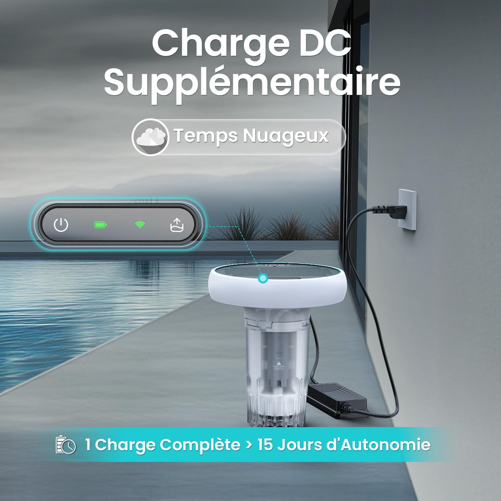 AIPER HydroComm Analyseur d'eau de Piscine Connecté, 5-en-1 Testeur pH, ORP, EC, TDS & Température, Surveillance Numérique 24/7, Application Mobile avec Conseils Personnalisés, Solaire + Batterie