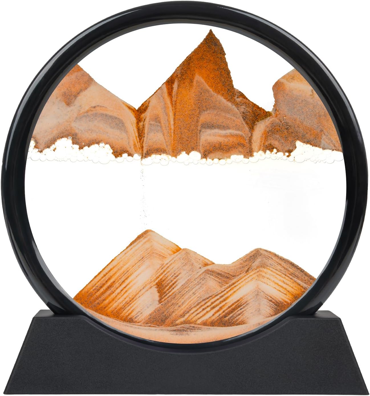Moving Sand Art Desk Decor - 7 Inch Orange 3D Liquid Motion Sandscape, Sensory Relaxing Desk Art, Dynamic Flowing Sand Art with Deep Sea Landscape for Office