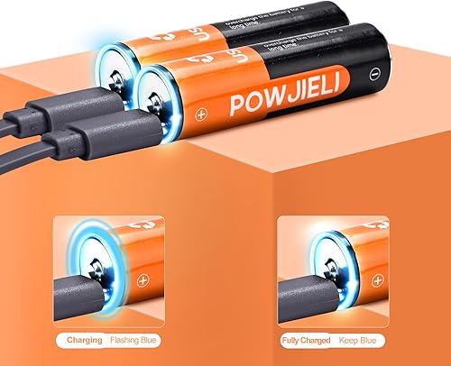 Miniatura 5 de POWJIELI Baterías recargables de litio AA de 1.5 V, batería AA de 2200 mWh, carga USB-C de alta capacidad, carga rápida de 1 hora, baterías dobles