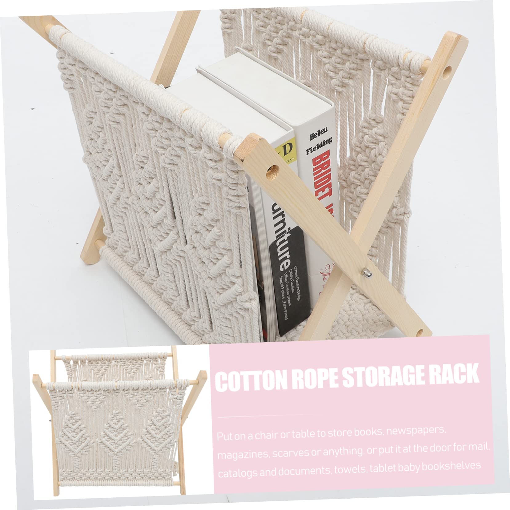 Support de Rangement Magazines Tissé en Coton Corde Beige