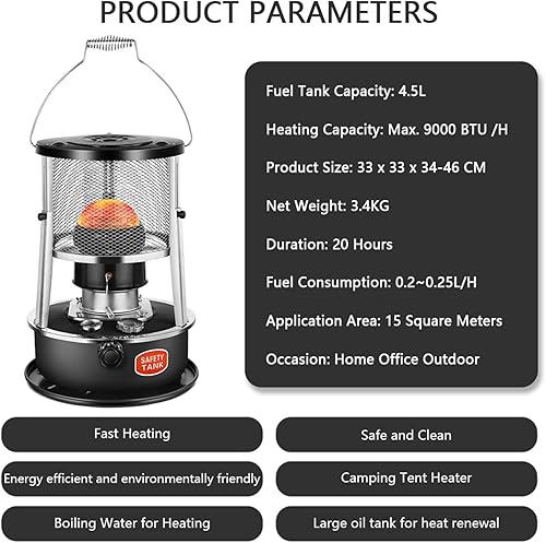 Miniatura 5 de Calentador de queroseno, calentadores de queroseno para uso en interiores, calentador portátil para campamento, estufa de queroseno, calentadores no