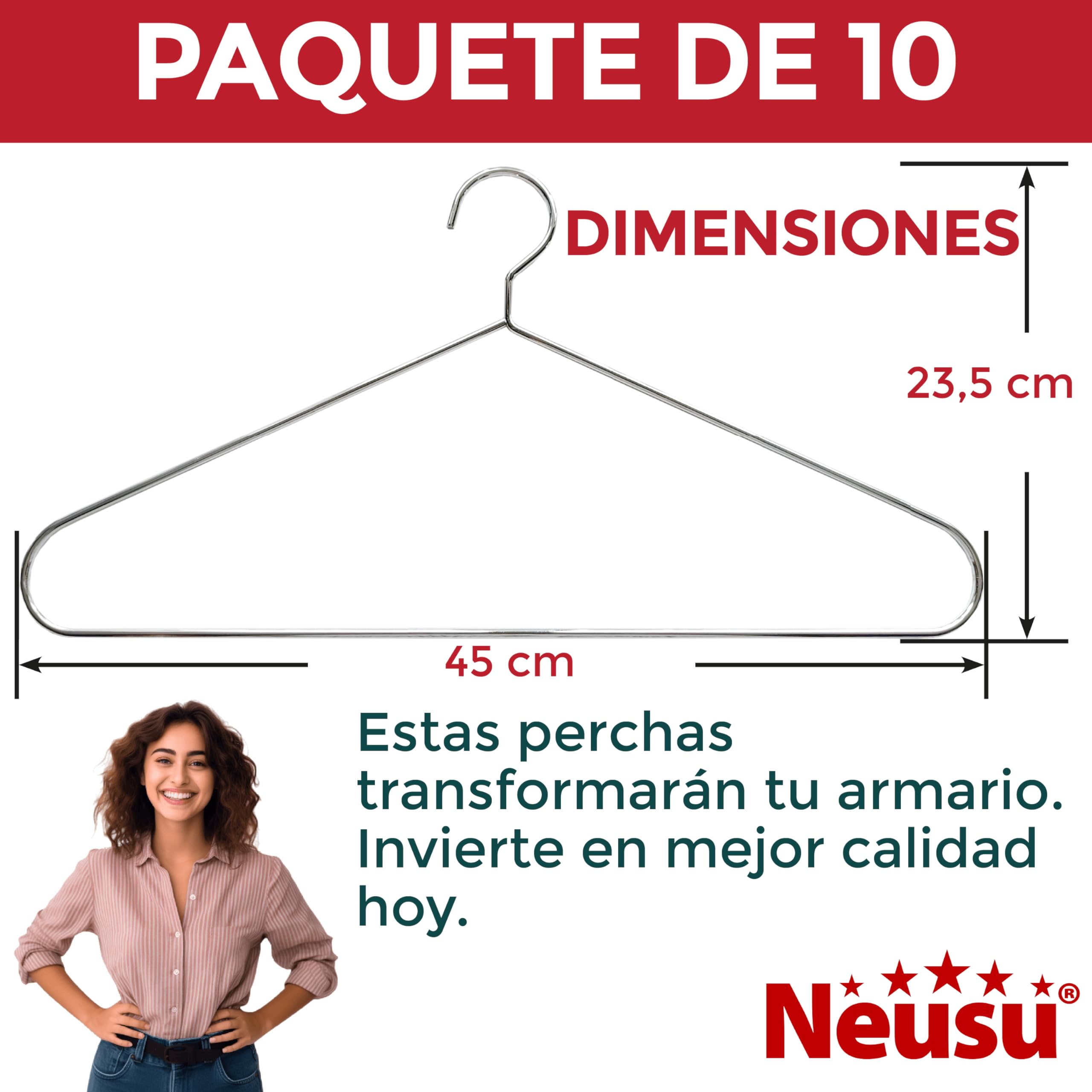 Neusu Perchas resistentes para armario (10) – 5 mm de metal utilizado por hoteles de primera calidad