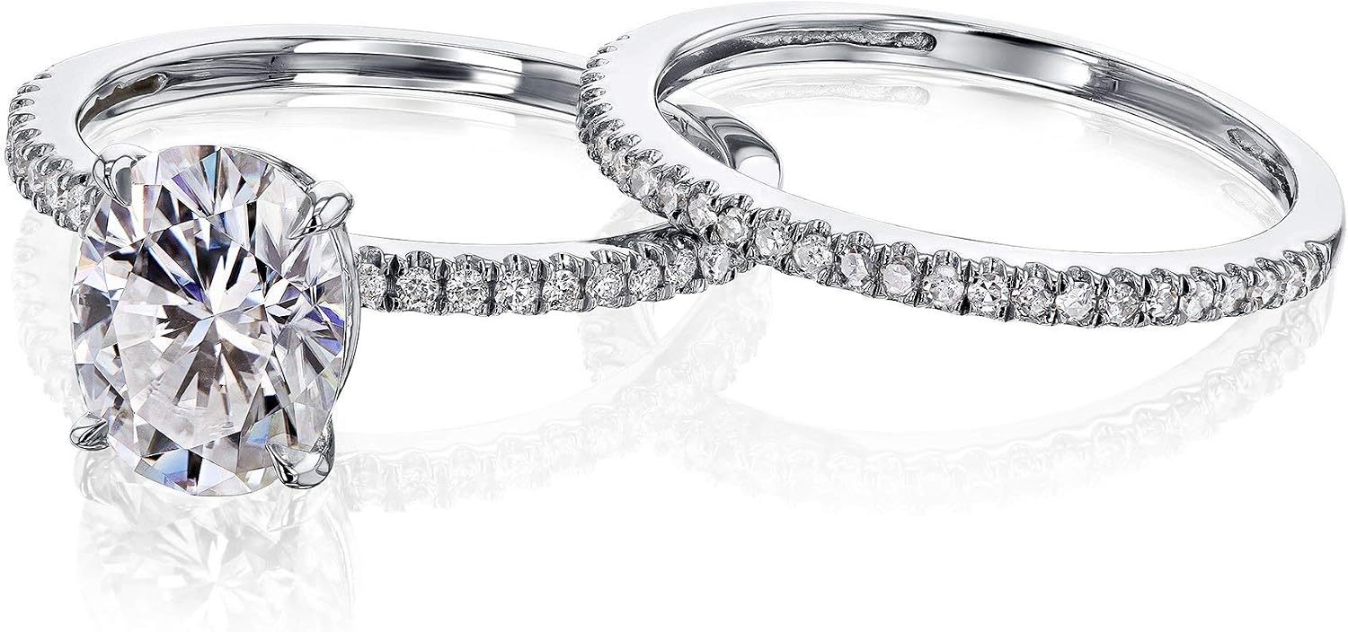 Kobelli 2.1ct Oval Forever One Moissanite & 1/4ct Natural Diamond 2-Piece (DEF/VS)