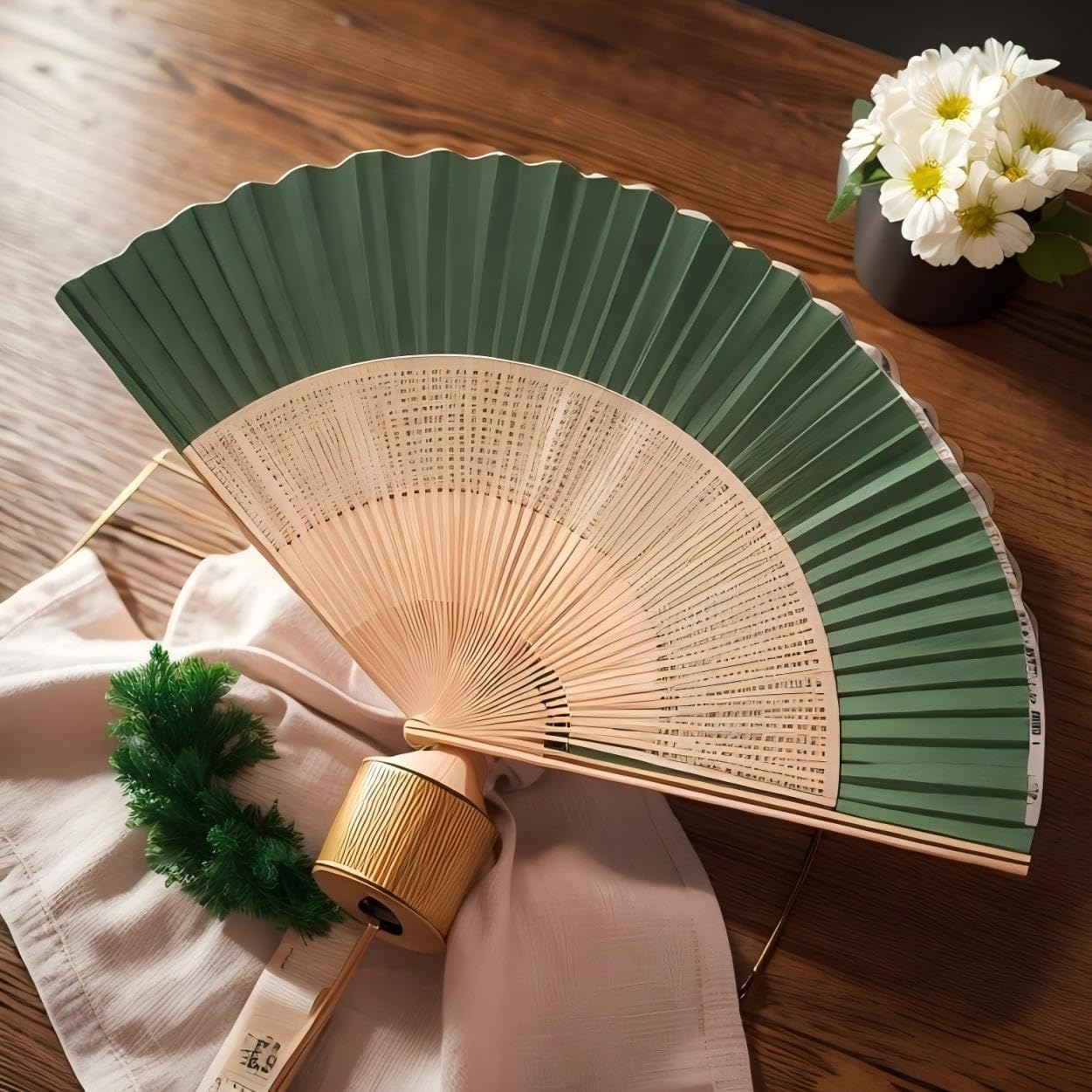 Natural Bamboo, Elegant Chinese Style Folding Bamboo Fan, Retro Style Handheld Fan 21CM (8.75 inches) Suitable for Men and Women