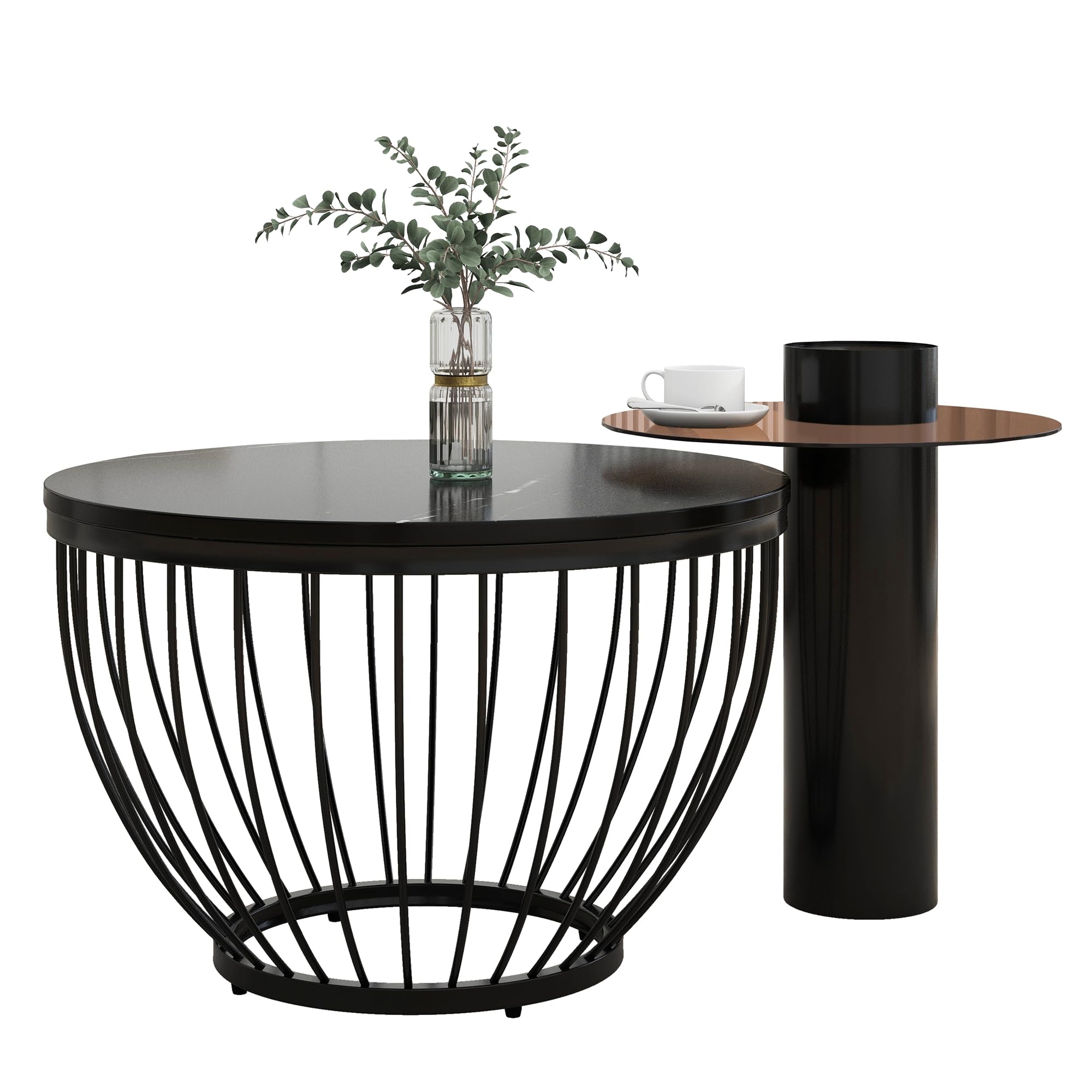 Set 2 Tavolini Da Caffè A Nido Con Vetro Temperato - Moderni E Risparmio Spazio, 60x60cm E 40x40cm - Foto 2