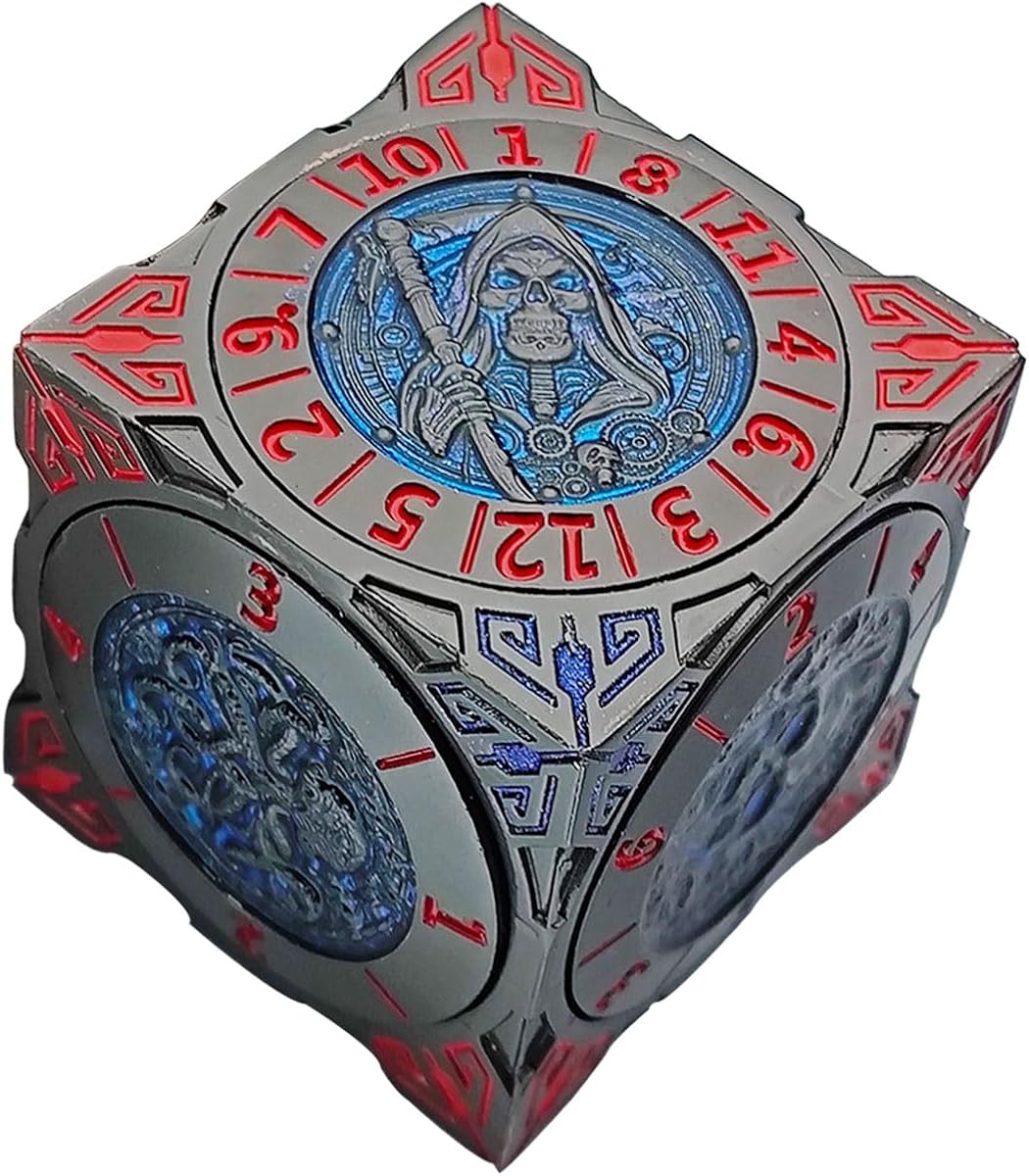 Dados giratorios DND, juego de dados de metal con relieve 3D para regalos DND, dados de juego de rol poliédricos, accesorios RPG de mesa Fantasy D&D para DM y jugador (negro azul)