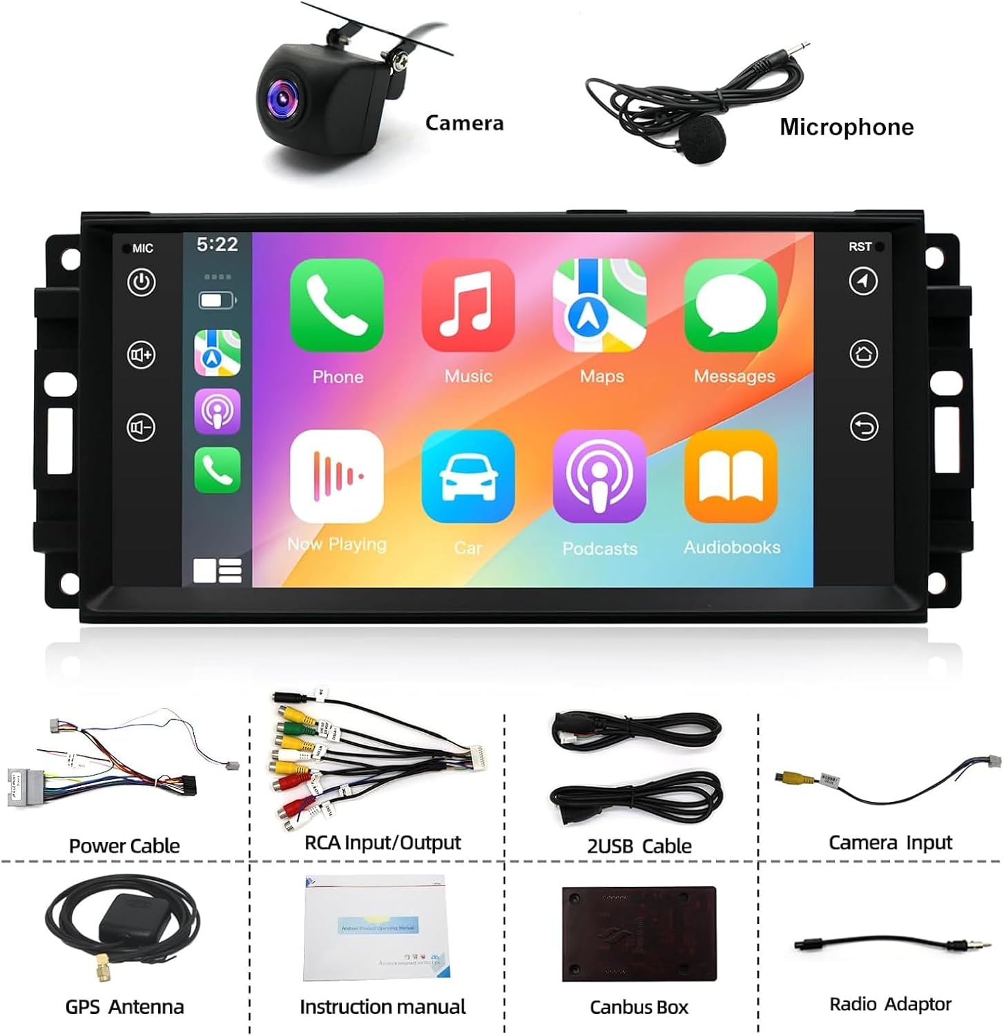 8-core 4+64G Android 14 Car Stereo Radio for Jeep Wrangler 2007-2018, Dodge Ram 1500 2500 3500 2009-2012, 7'' IPS Touch Screen Radio with Wireless CarPlay/Android Auto/Bluetooth/WiFi/GPS/Camera