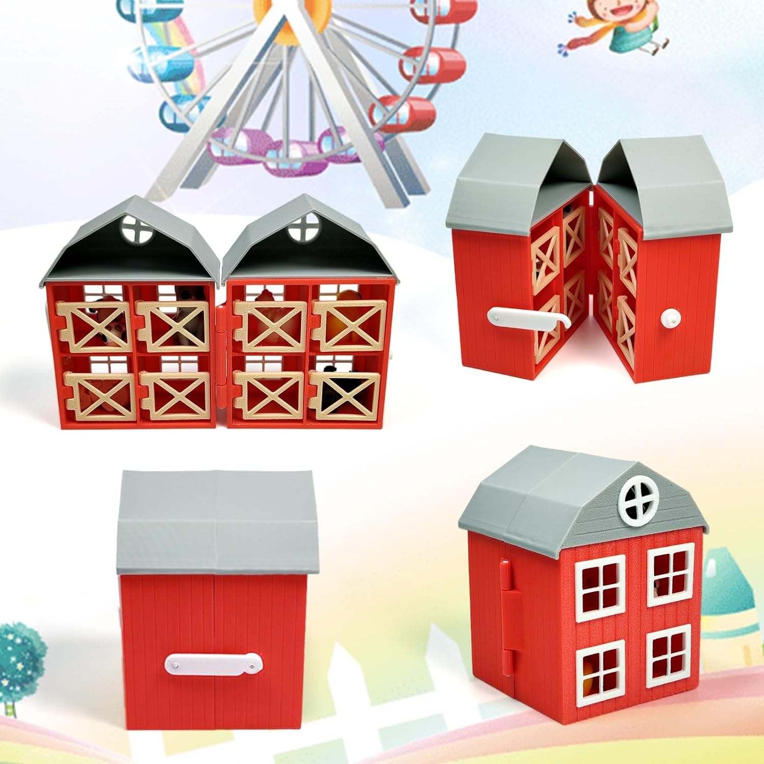 17 Pcs Mini 3D Printed Animal Figurines Set with Red Barn, Flexible Articulated Fidget Toys, Pocket Fidget Toys Bulk, Cute Desk Decor, Party Favors, Classroom Rewards, New Year, Birthday Gifts