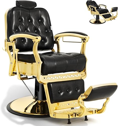 Vista 10 de Silla de peluquero resistente Vintage Recline hidráulica 360° giratoria profesional silla salón belleza spa champú equipo Negro