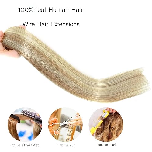Miniatura 3 de RECOOL Extensiones de cabello humano real con clip, color rubio claro a rubio decolorado, extensiones de cabello Remy con clip invisible, 12 pulgadas