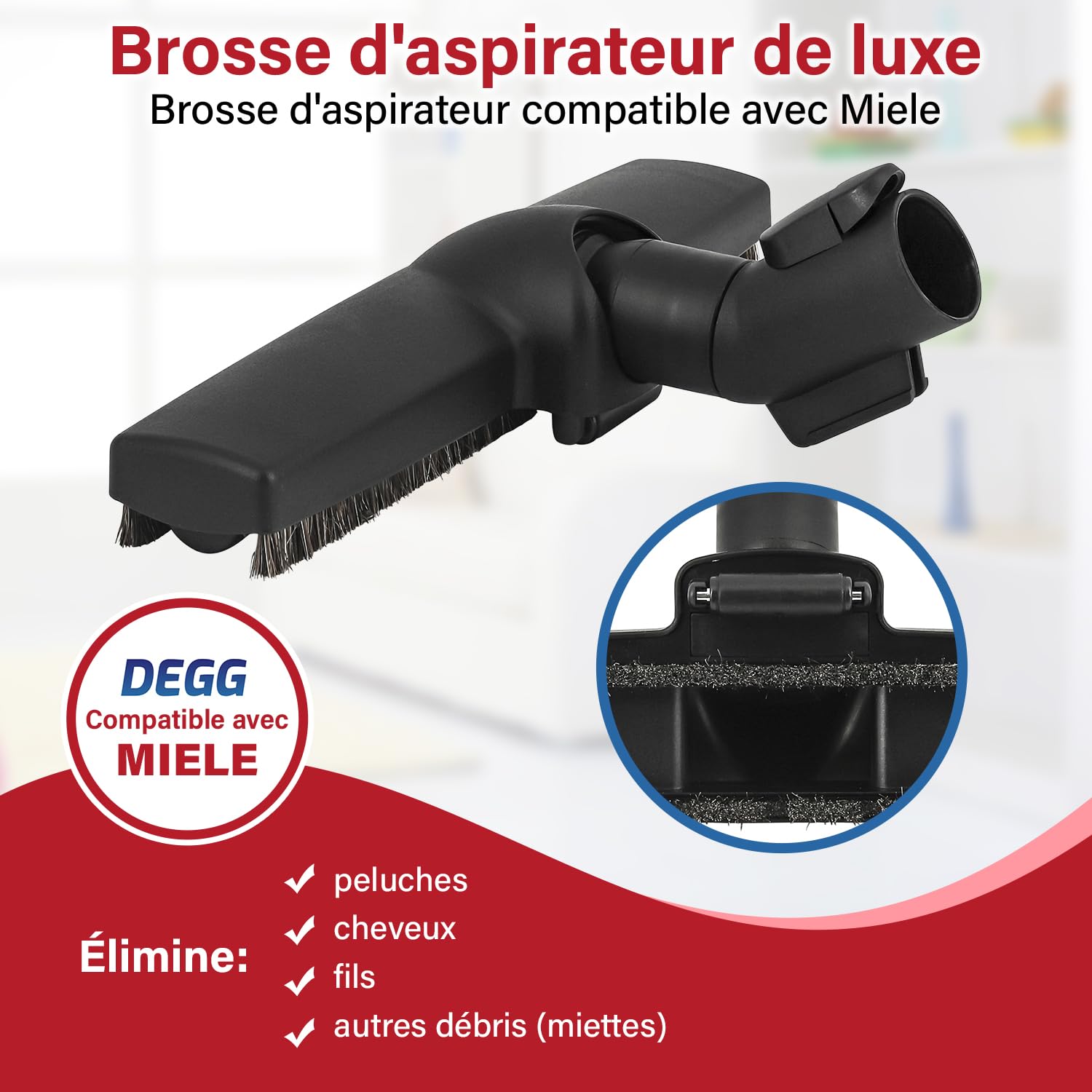 DEGG® Brosse Parquet pour Aspirateur, Compatible avec Miele, 35 mm | Brosse d'aspirateur Miele avec système de clic, Haute Qualité
