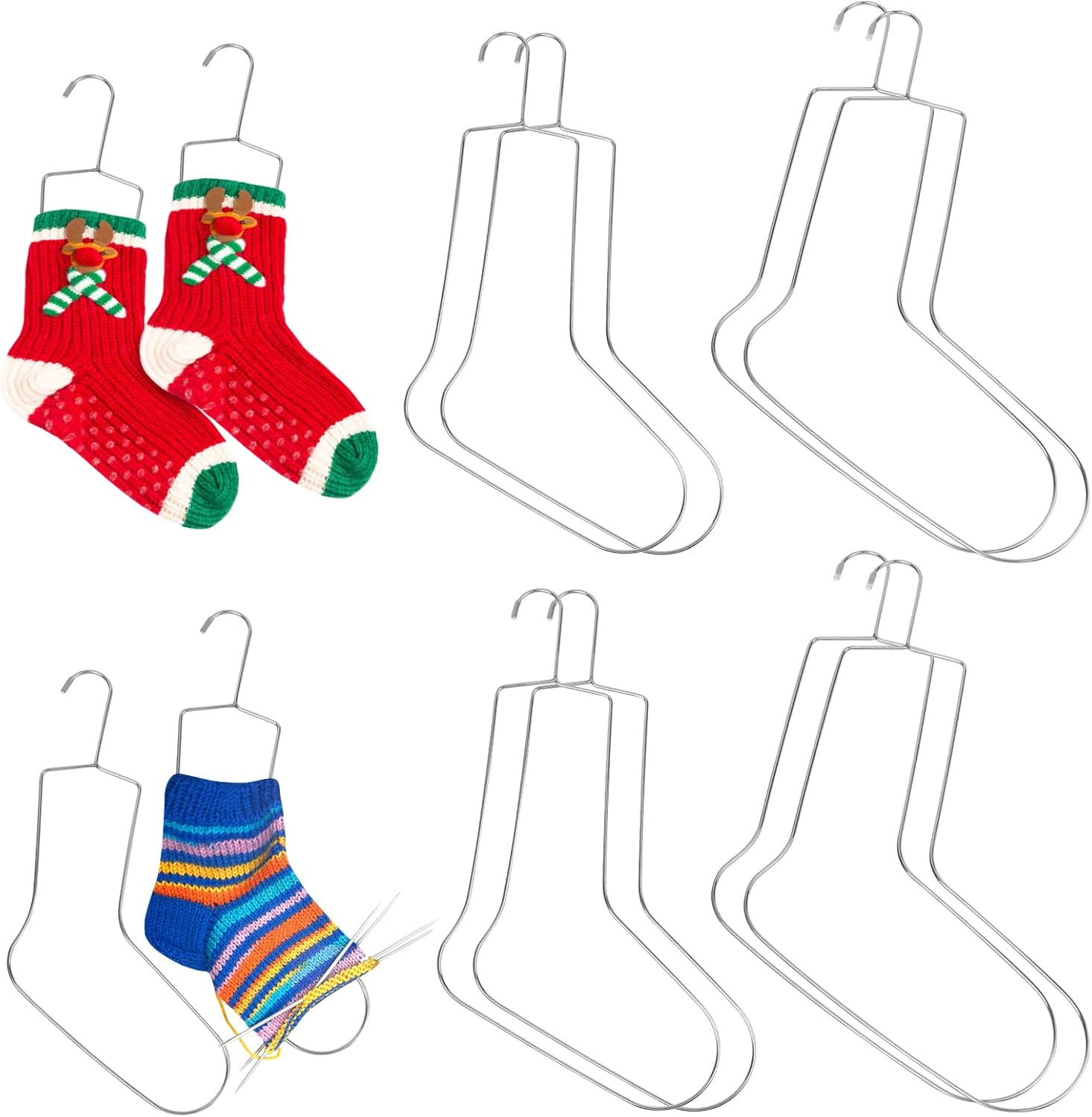 6 Pairs of 8in/9in/10in Sock Blockers Stainless Steel Blockers Drying Hanger for Knitting and Crochet, Shaping, Drying, Displaying Socks