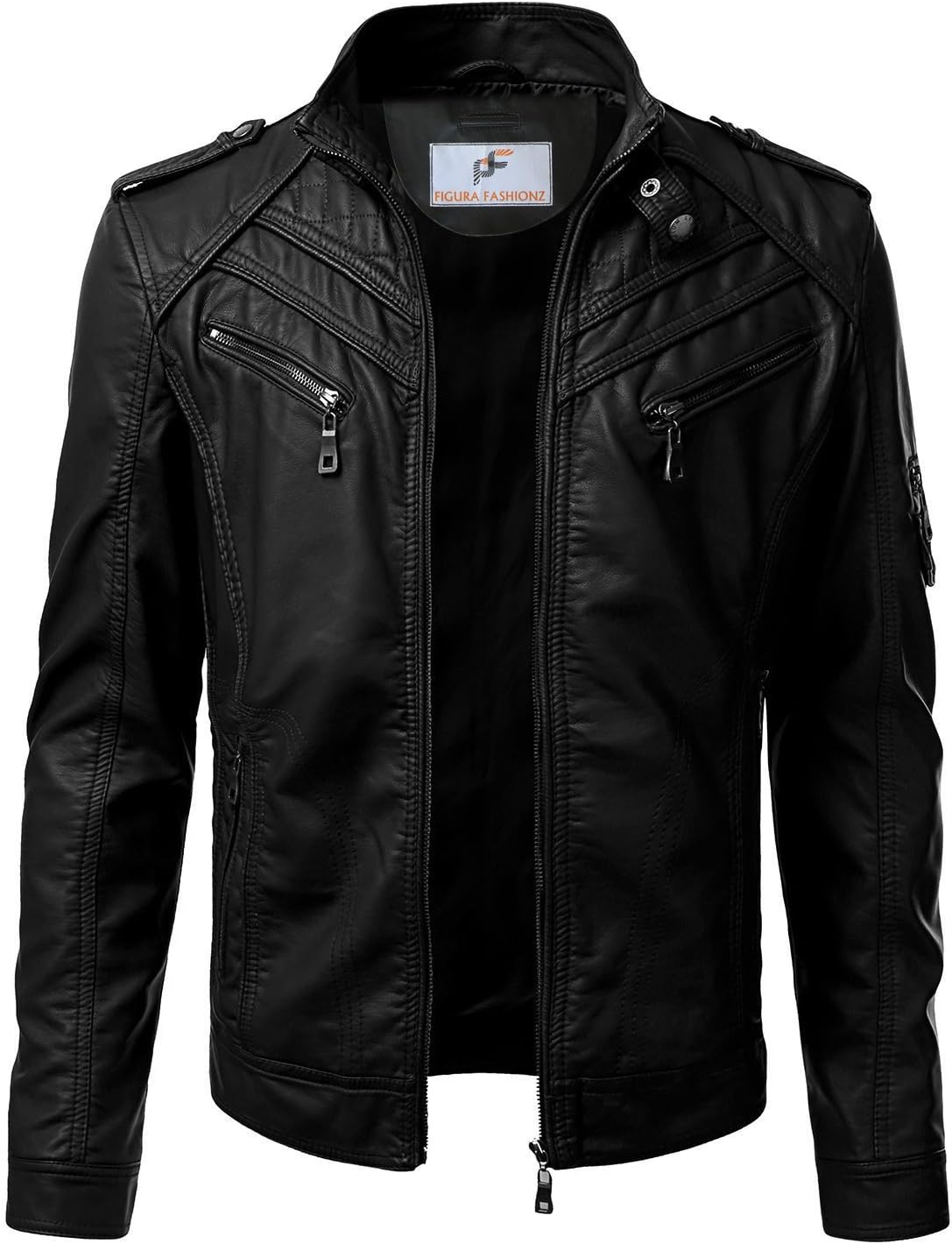 Figura Fashiona Quilted Faux Leather Jacket for Men - Black Casual Men's Faux Leather Jacket
