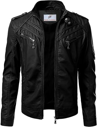 casual black leather jacket