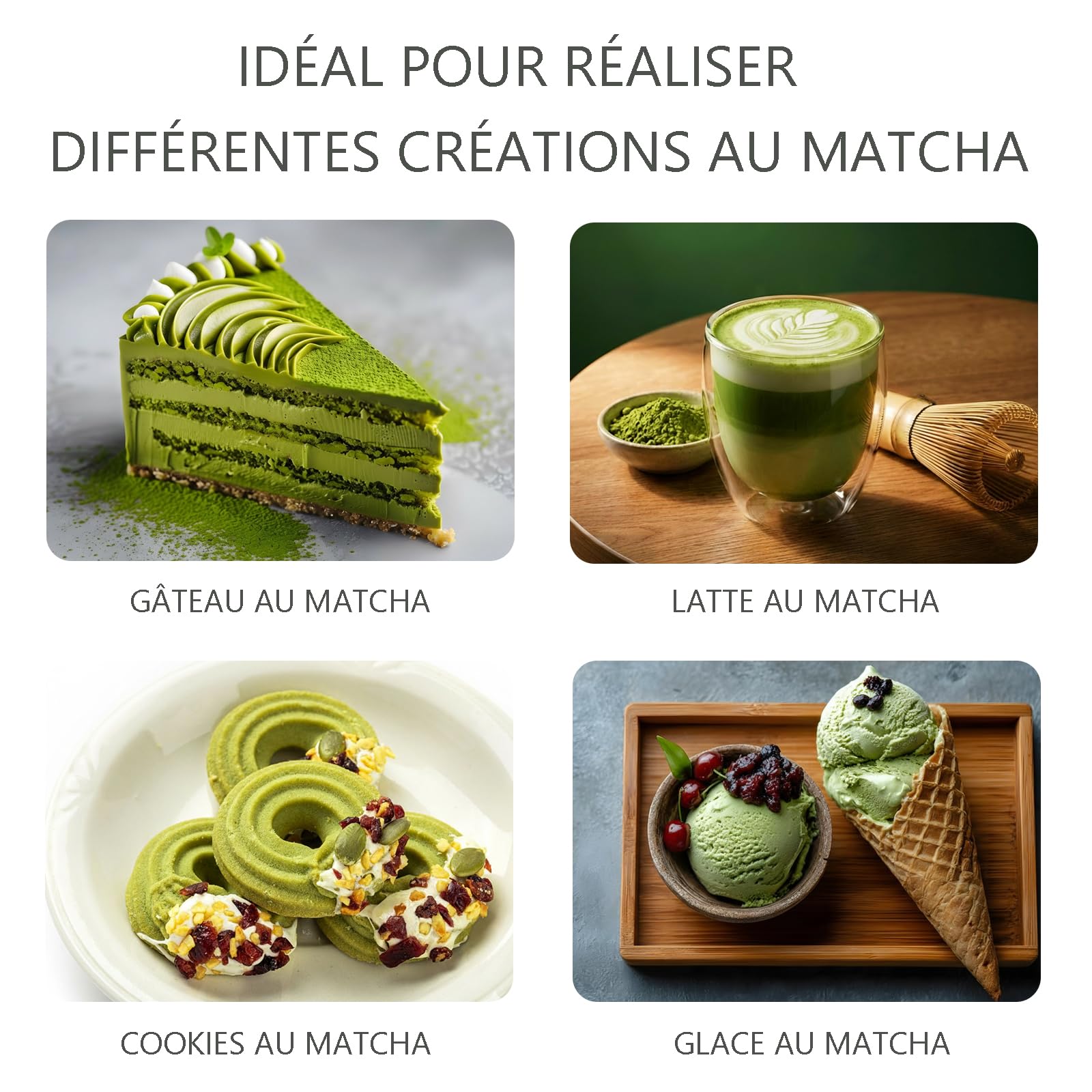 Kit Matcha 8 Pièces, Set Matcha Complet avec Bol Matcha, Fouet Bambou, Support, Tamis, Cuillère, Set Thé Japonais, Idéal Débutant & Cadeau, Vert Mat