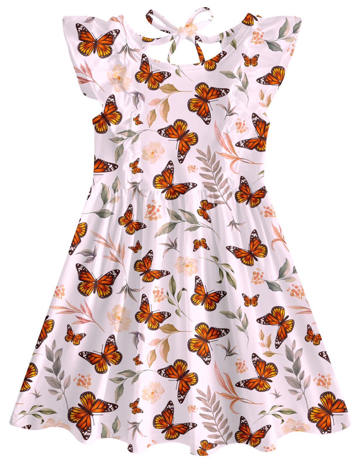 RAISEVERN Toddler Girls Dress Summer Ruffle Sleeve Dresses Sleeveless Tie Back Sundress for Kids 2-6T