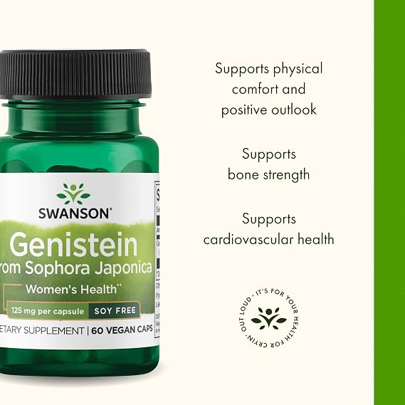 Swanson Soy-Free Genistein Plant-Based Supplement for Women Seeking Hormonal Balance, Bone, and Cardiovascular Support - 125 mg (60 Vegan Capsules)
