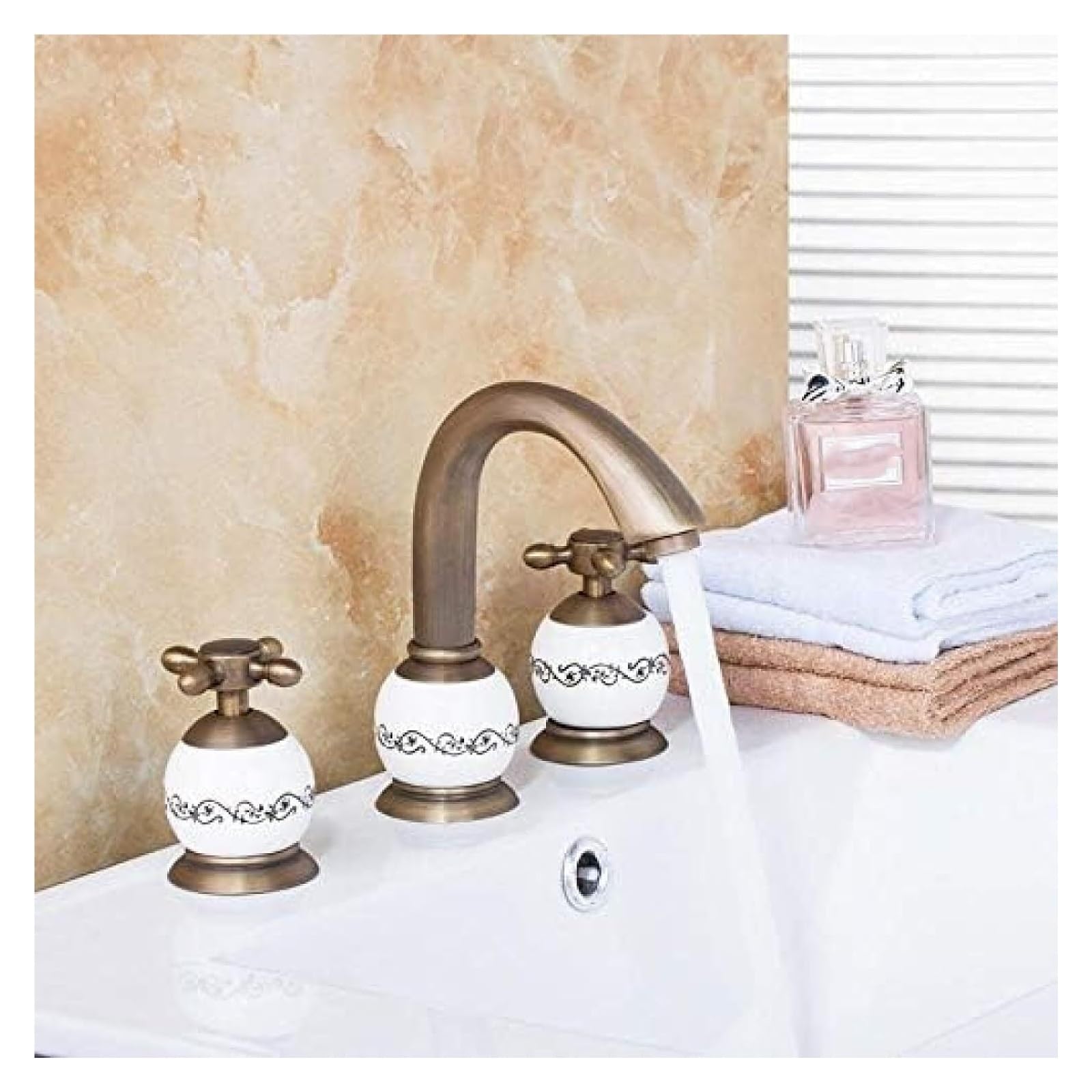 GLJTUO Faucet, Brass Material Golden Hot Cold Bathing Faucet Tap 3Pcs Set Antique Brass Bathtub Shower Basin Mixer Tap Faucet