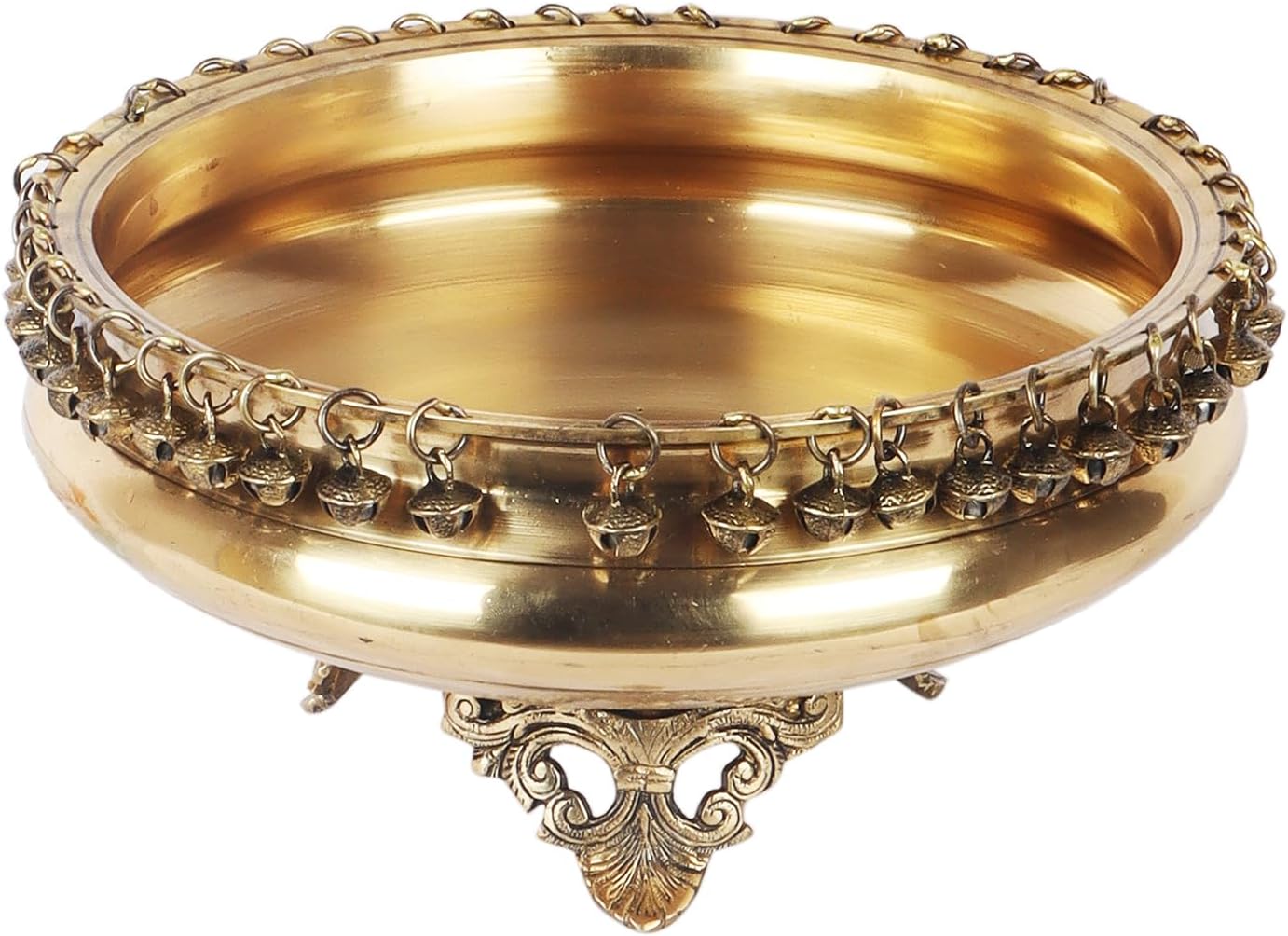 Two Moustaches Brass 8 Inch Urli Bowl on Ethnic Carved Legs, Decorative Bowl for Home Decor, Floating Flowers, Gifts for Housewarming, Pack of 1