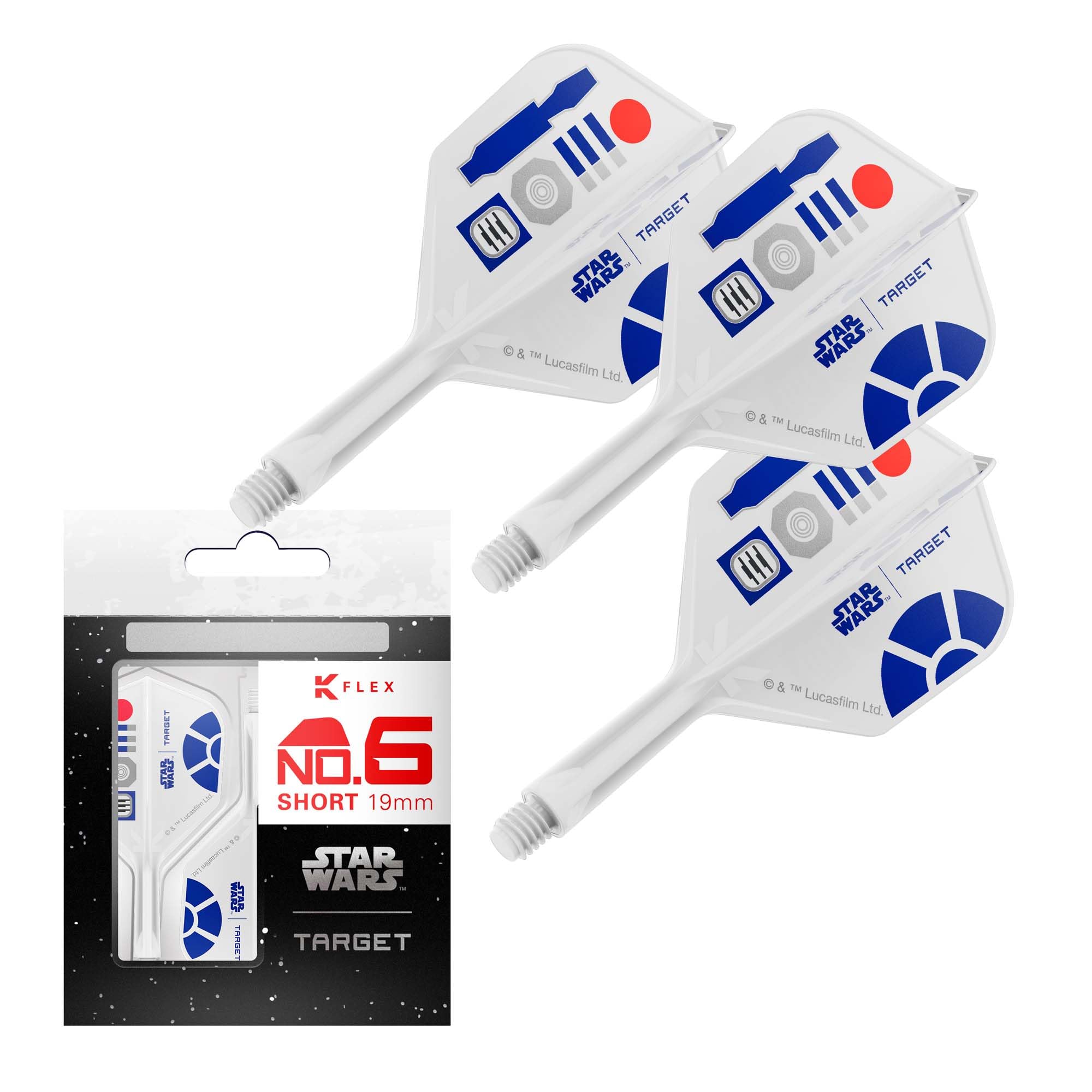 Target Darts Star Wars R2-D2 K Flex Integrated Dart Flights & Shafts | R2D2 3er-Pack K-Flex, Nr. 2 und Nr. 6 | Short, Intermediate & Medium Disney Kflex Zubehör