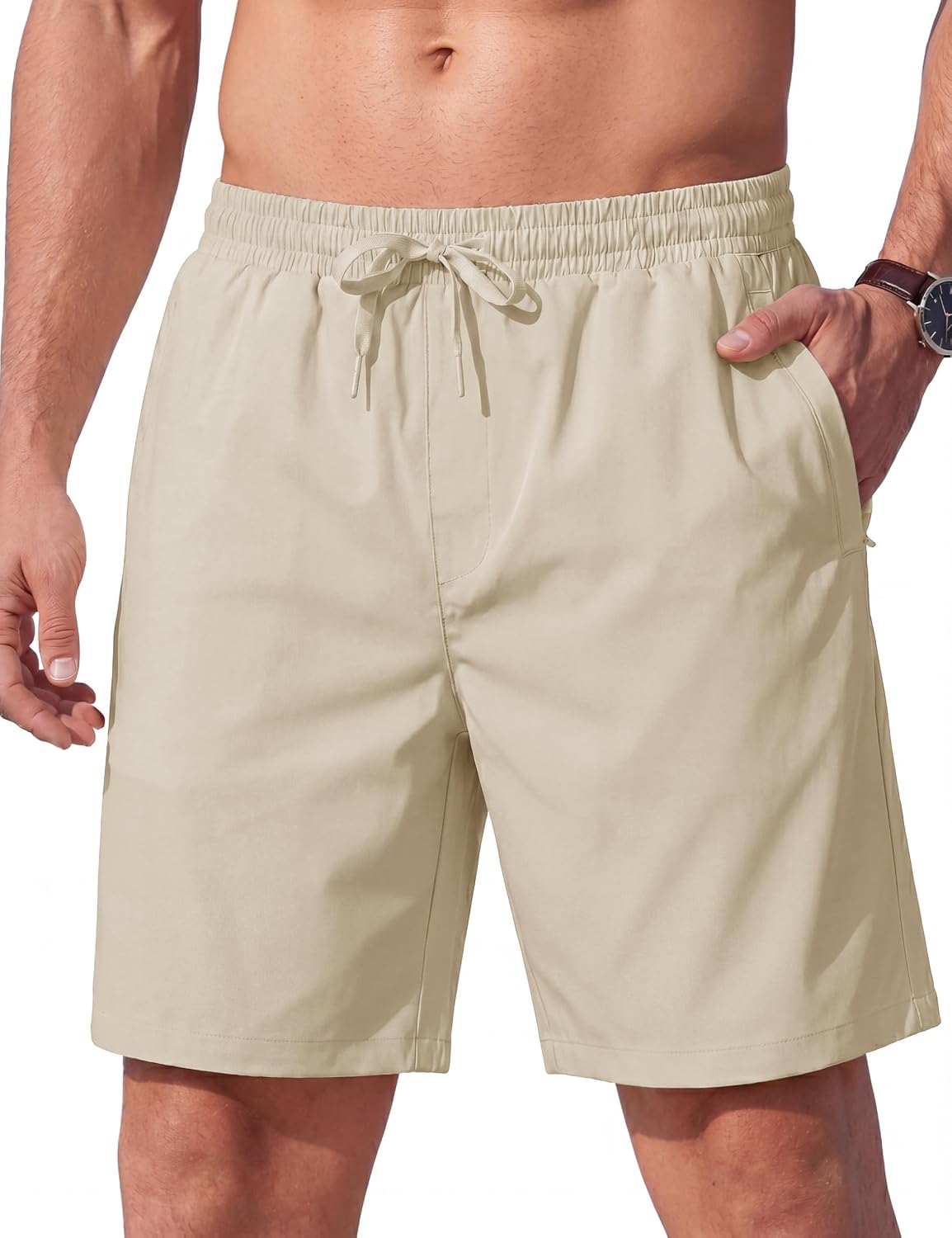 MAGCOMSEN Men's Casual 7 Inch Shorts Chino Summer Shorts with Zipper Pocket