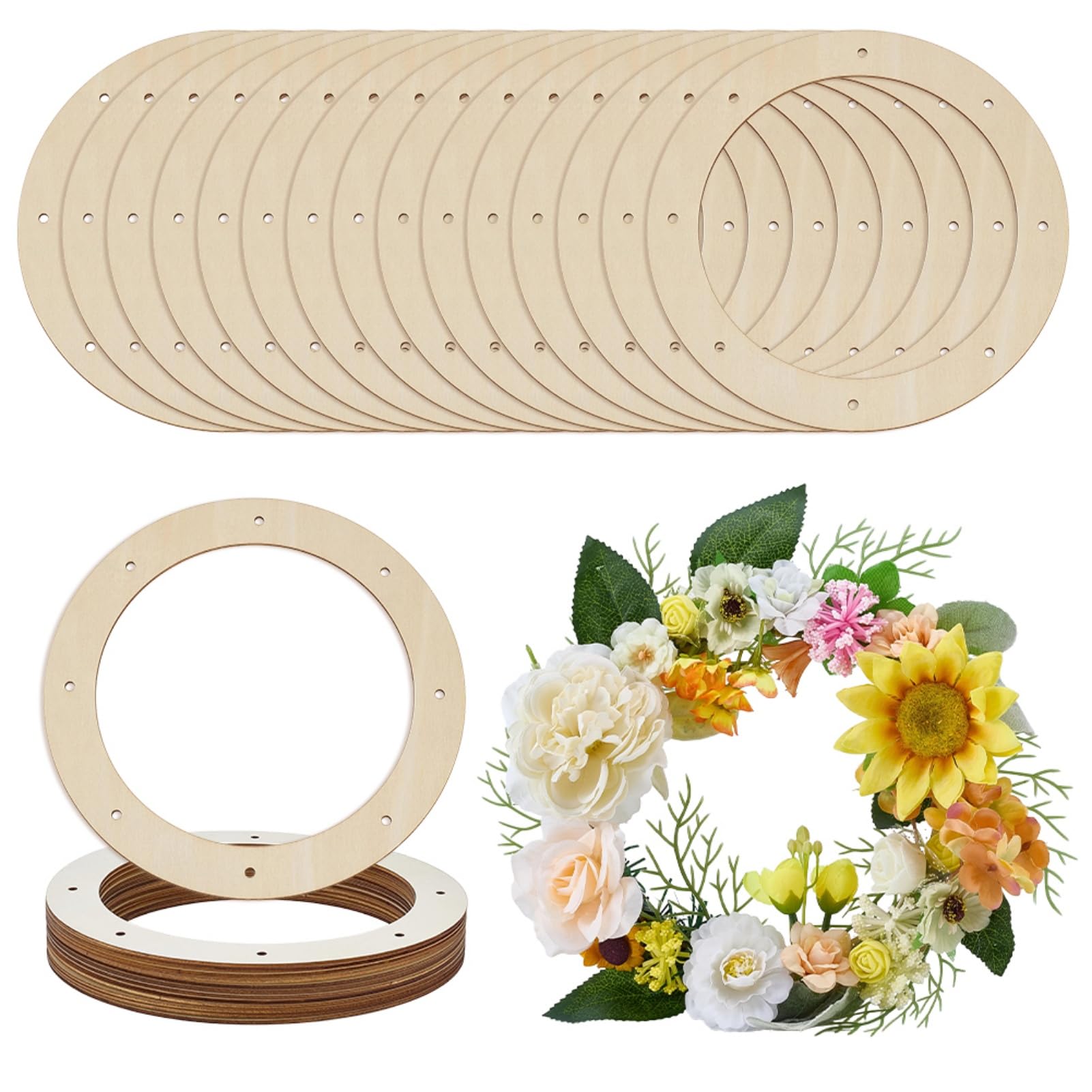 Aros de madera para coronas de 8 pulgadas OLYCRAFT marcos circulares con agujeros