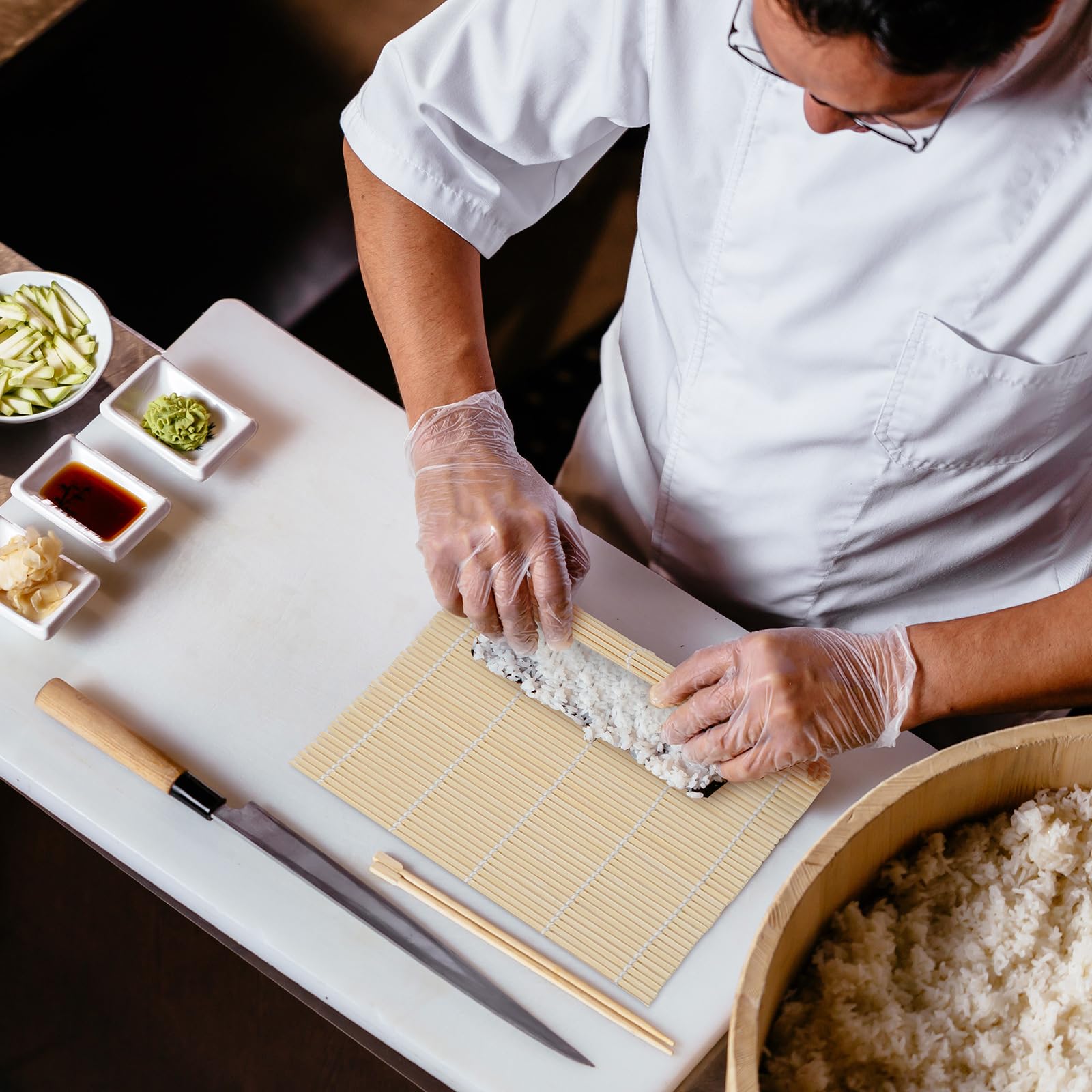Hoolerry Sushi-Matte, Bambus-Sushi-Matte, antihaftbeschichtet, quadratisch, Rollmatte für Zuhause, Partyzubehör, 24,1 x 24,1 cm, 12 Stück