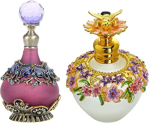 YU FENG Botellas de perfume de cristal púrpura de 0.8 fl oz y 1.4 fl oz de flores de abeja encanto decorativo vintage cristal perfume decantador
