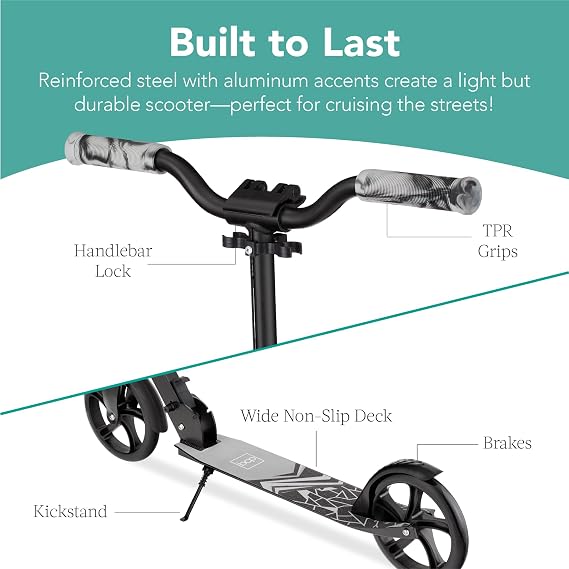 Best Choice Products Kick Scooter for Kids Ages 8+ Teens & Adults, Foldable Large Wheel Scooter with Suspension, Adjustable Handlebars, ABEC-9 Bearings, Lightweight Scooter for Boys & Girls - Black