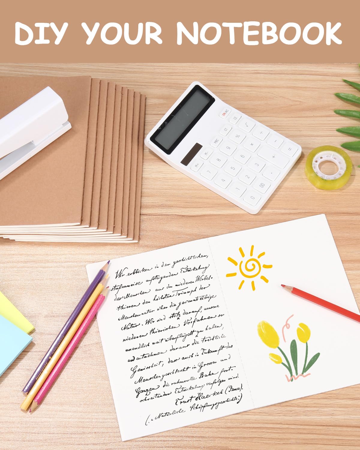 10er Set A5 Notizbücher Blanko - Kraftpapier Cover Mit 72 Seiten Je Heft