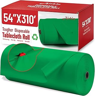 Plastic Table Cloth, 310 Ft X 54 in Plastic Table Cloth Disposable Green Tablecloth Premium PEVA with Any Cut Sliding Cutters Disposable Tablecloth for Picnics, Parties, Birthdays, Festivals