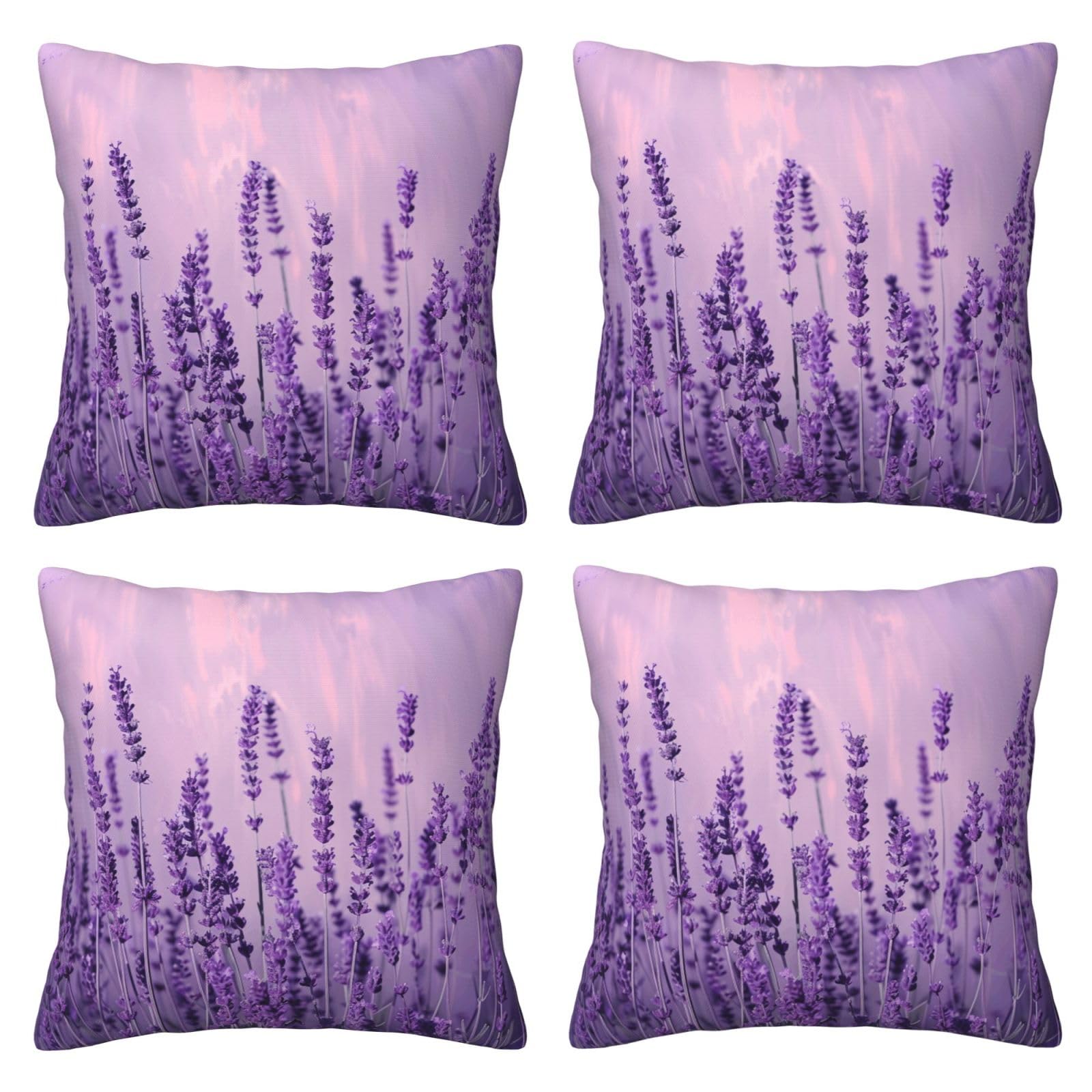 Romantic Lavender Throw Pillow Cases 4 Pack Square Pillowcases Super Soft Pillow Protectors With Zipper for Couch Livingroom Sofa Bed Office Car,30x30 CM