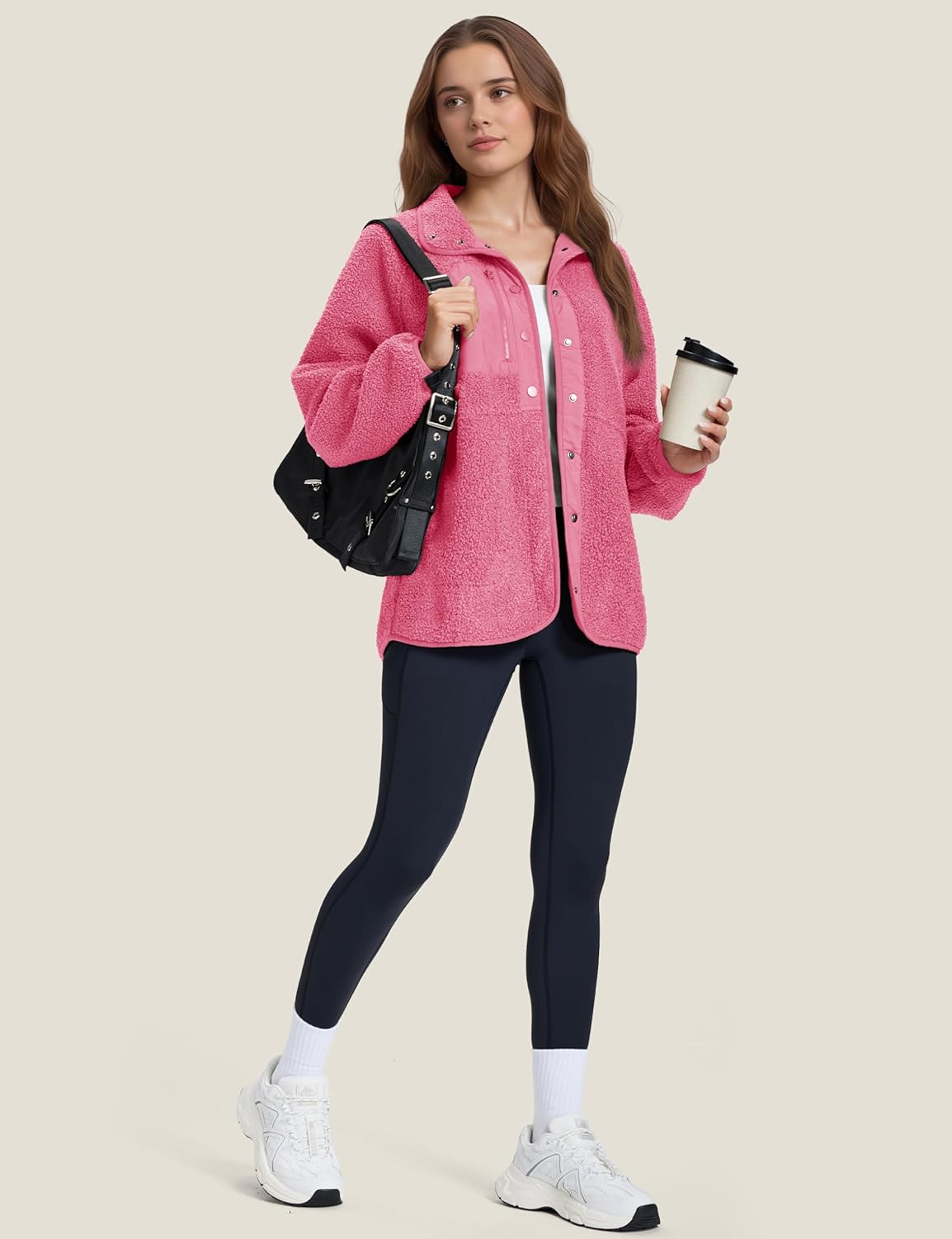 MAGCOMSEN Women's Fleece Jackets Fuzzy Button Down Sherpa Jacket Winter Warm Coat Casual Outwear with Pockets - Image 6