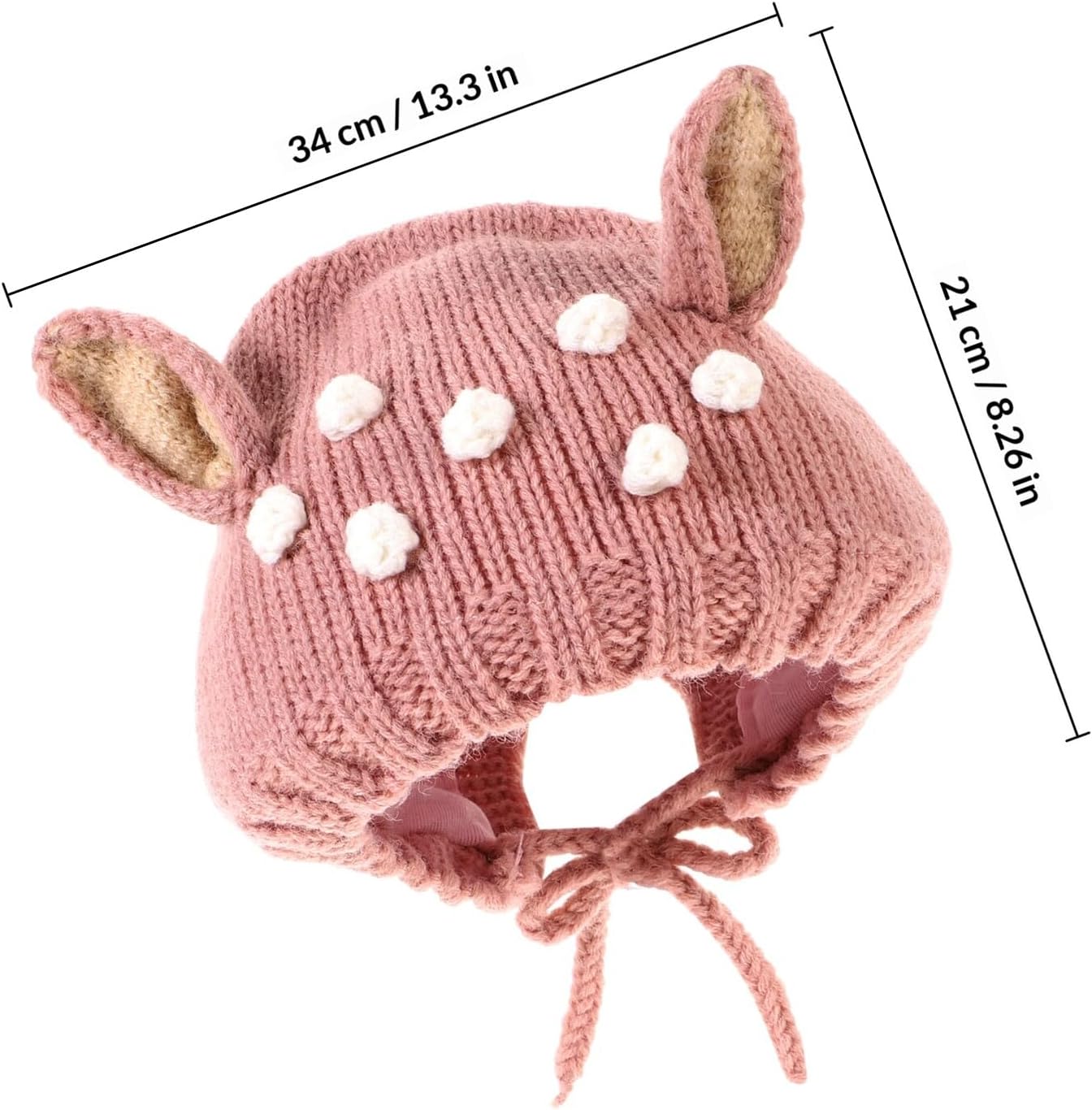 CALLARON Baby Earflap Woolen Yarn Knitted Hat for Winter Warmth Pink