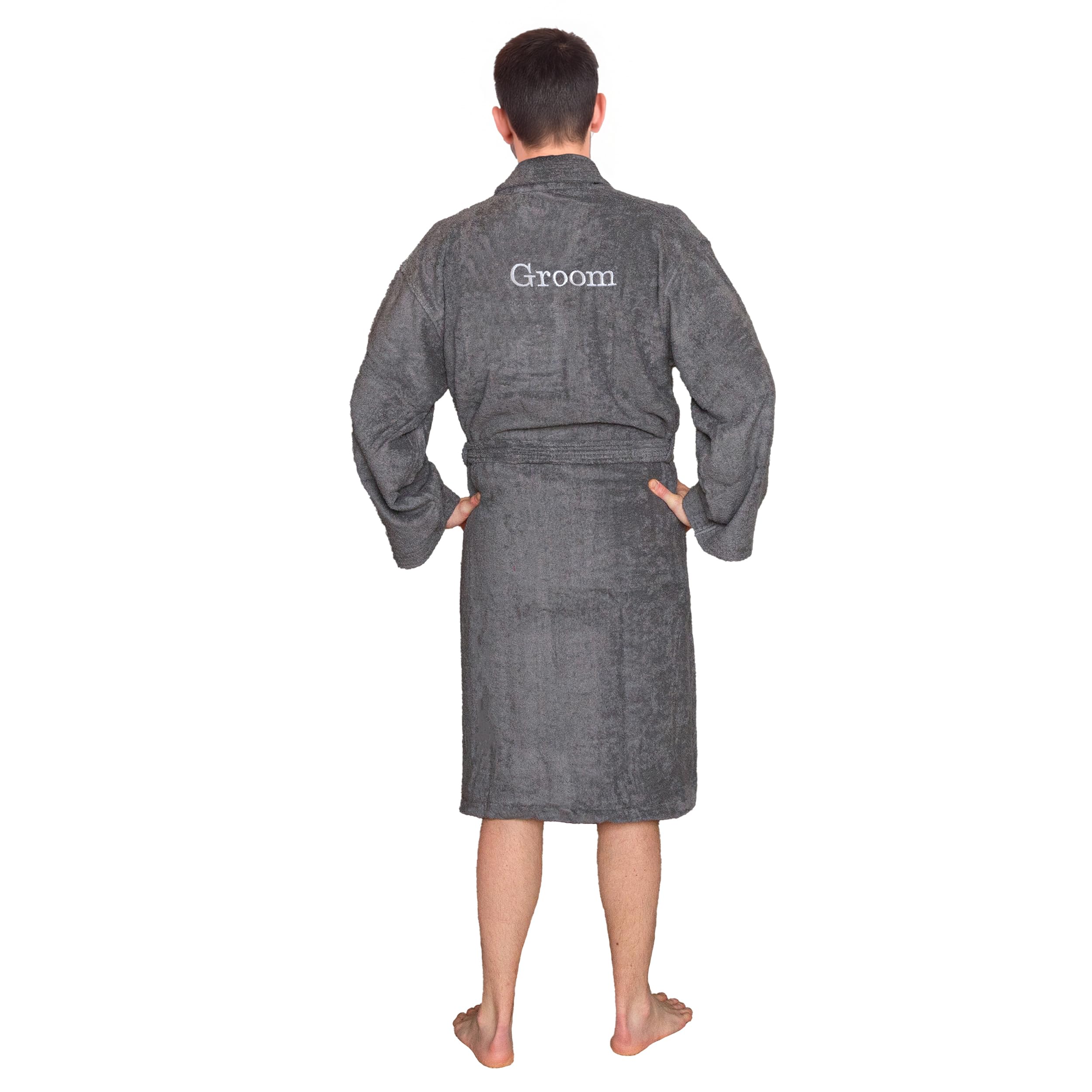 aztex Personalised 100% Cotton Shawl Collar Towelling Robe (Back of Robe) - Slate, Small