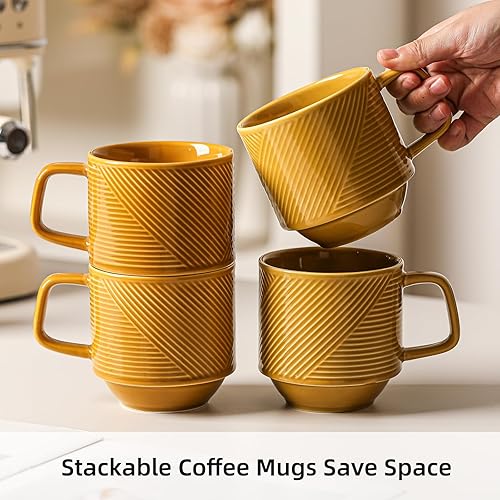 Miniatura 3 de Juego de tazas de café apilables tazas apilables de cerámica de 13 onzas para té con leche capuchino, taza apta para microondas para el hogar y la