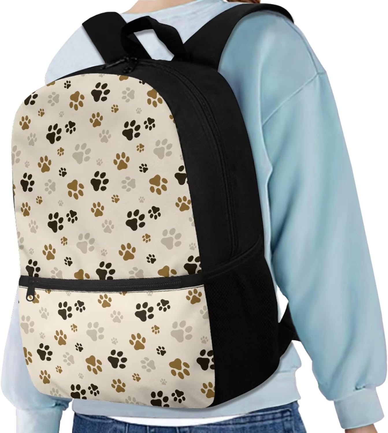 Cute Dog Cat Paw School Backpack for Girls 3pcs Large Capacity Bookbag with Pencil Case and Lunch Box for Kids Fashion Print Bag for Teens Students Schoolbag