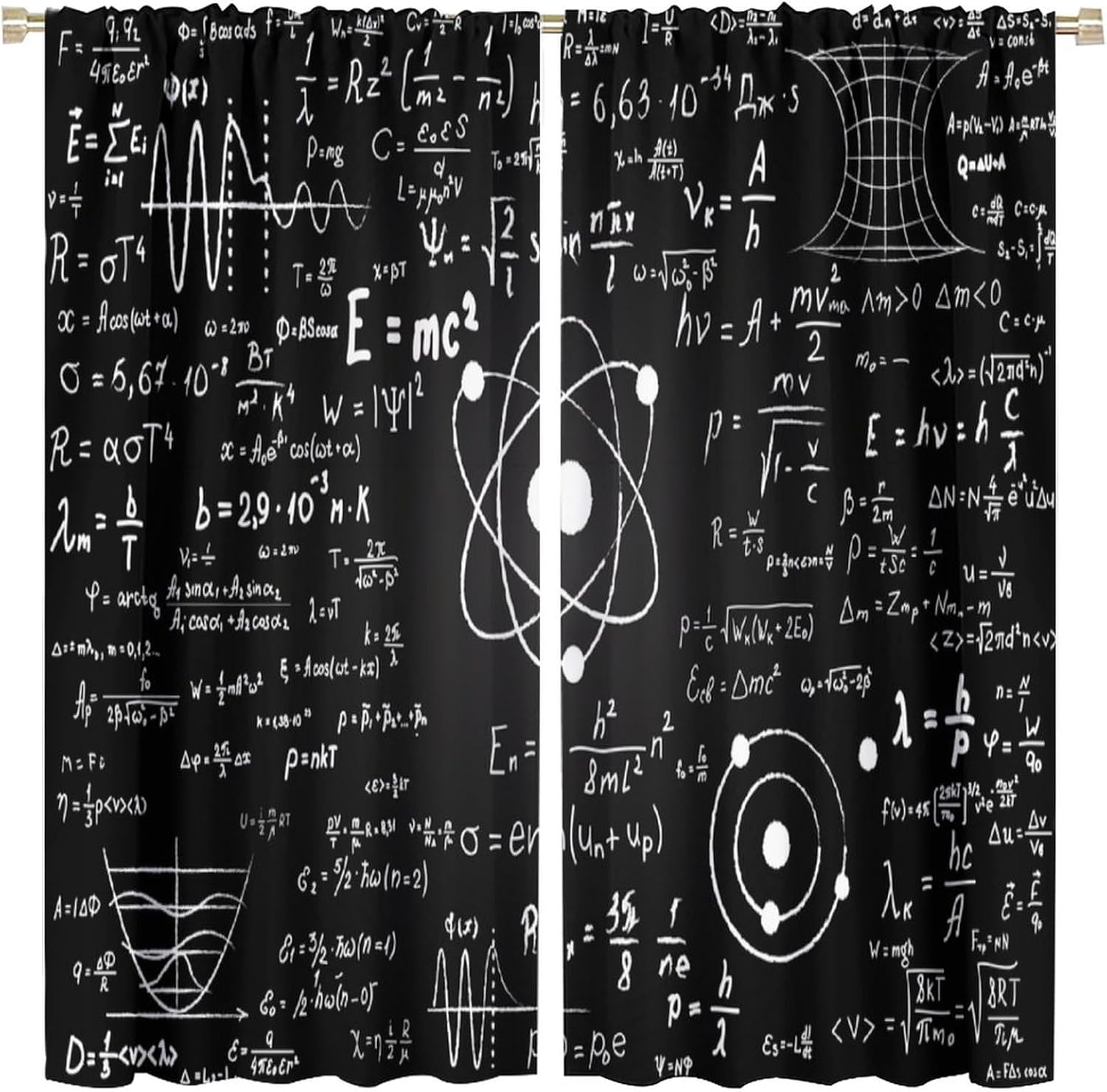Math Formulas Curtains Hand Drawn Design Geometry Education Theme Window Treatment for Kids Boys Girls Bedroom Living Room Study Drapes 2 Panels Total Size 63 x 63 Inch