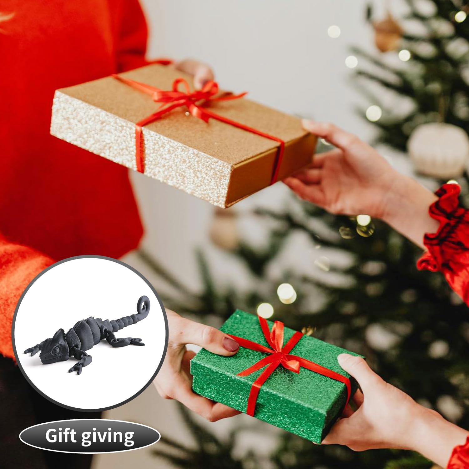 3D Printed Chameleon Articulated Fidget Toy - 12Inch PLA Flexible 3D Lizard Toy with Movable Joints, Stress Relief Desk Decor & Unique Gift for Reptile Lovers & Adults