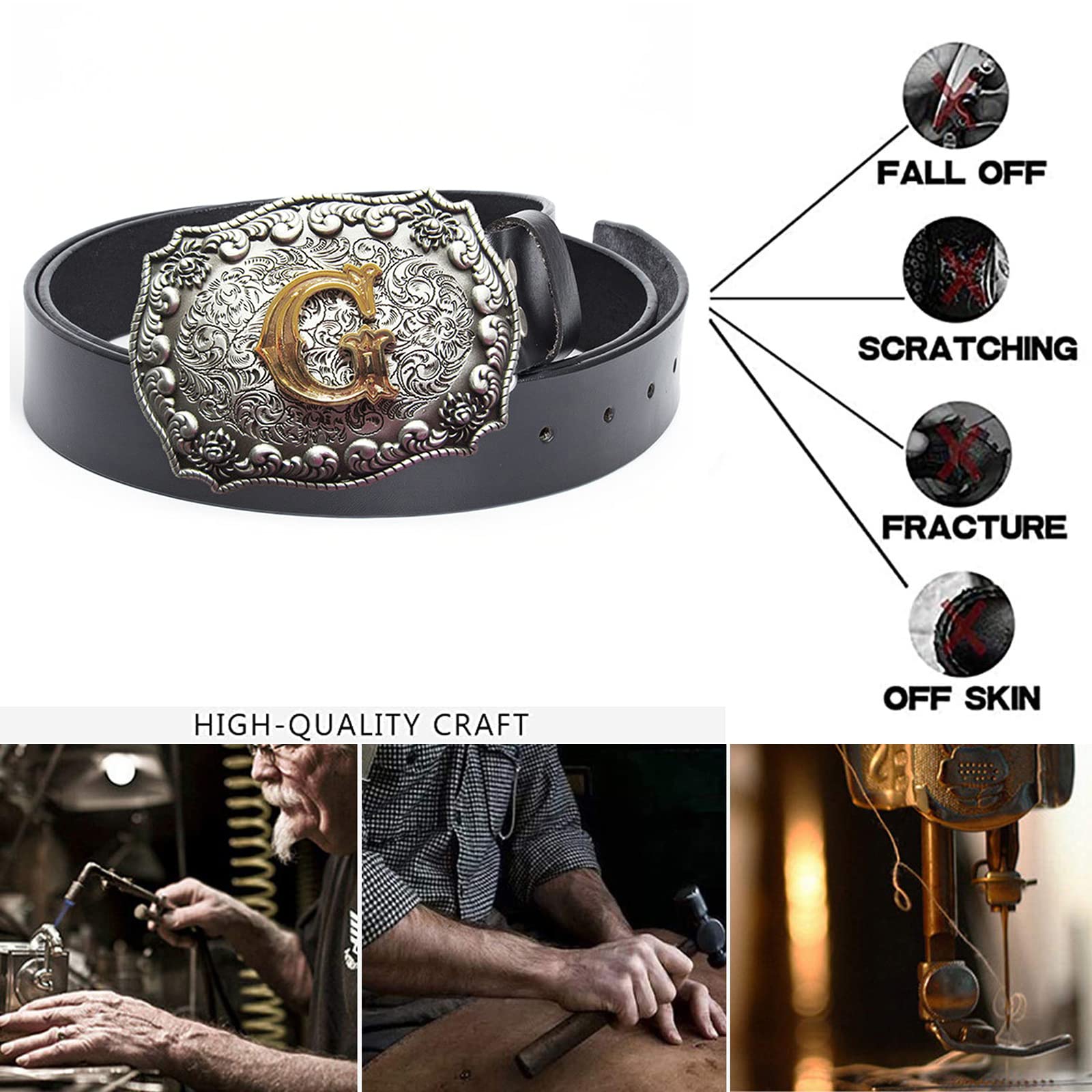 Cinturones de Estilo Retro, Cuero for Hombre y Mujer, Hecho a Mano con Cuero auténtico, rectángulo Vaquero Occidental, Grabado Antiguo, Plata Brillante(Black,100cm/waist:32"~34")