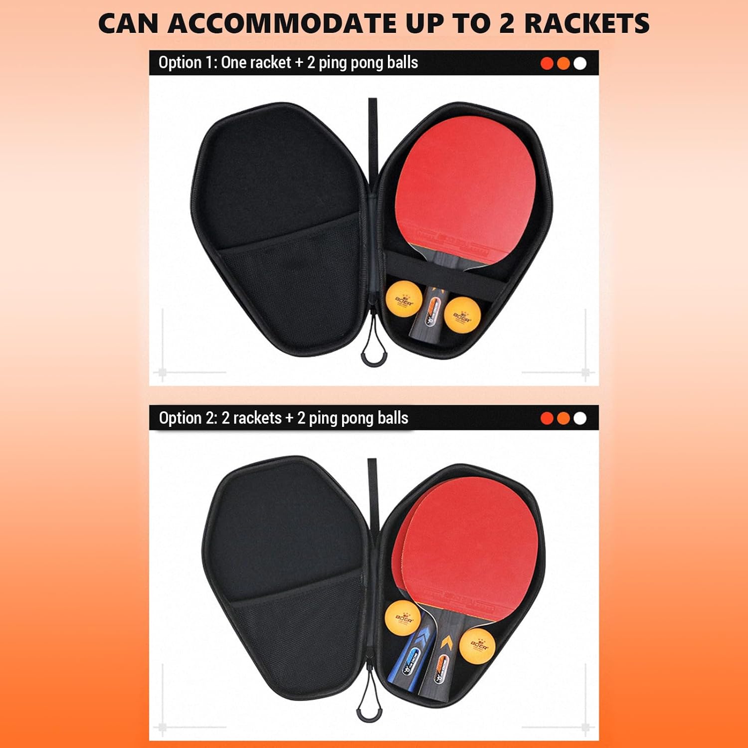 HUIOP Waterproof Table Tennis Racket Bag EVA Ping Pong Paddle Hard Case Hexagonal Table Tennis Bat Cover