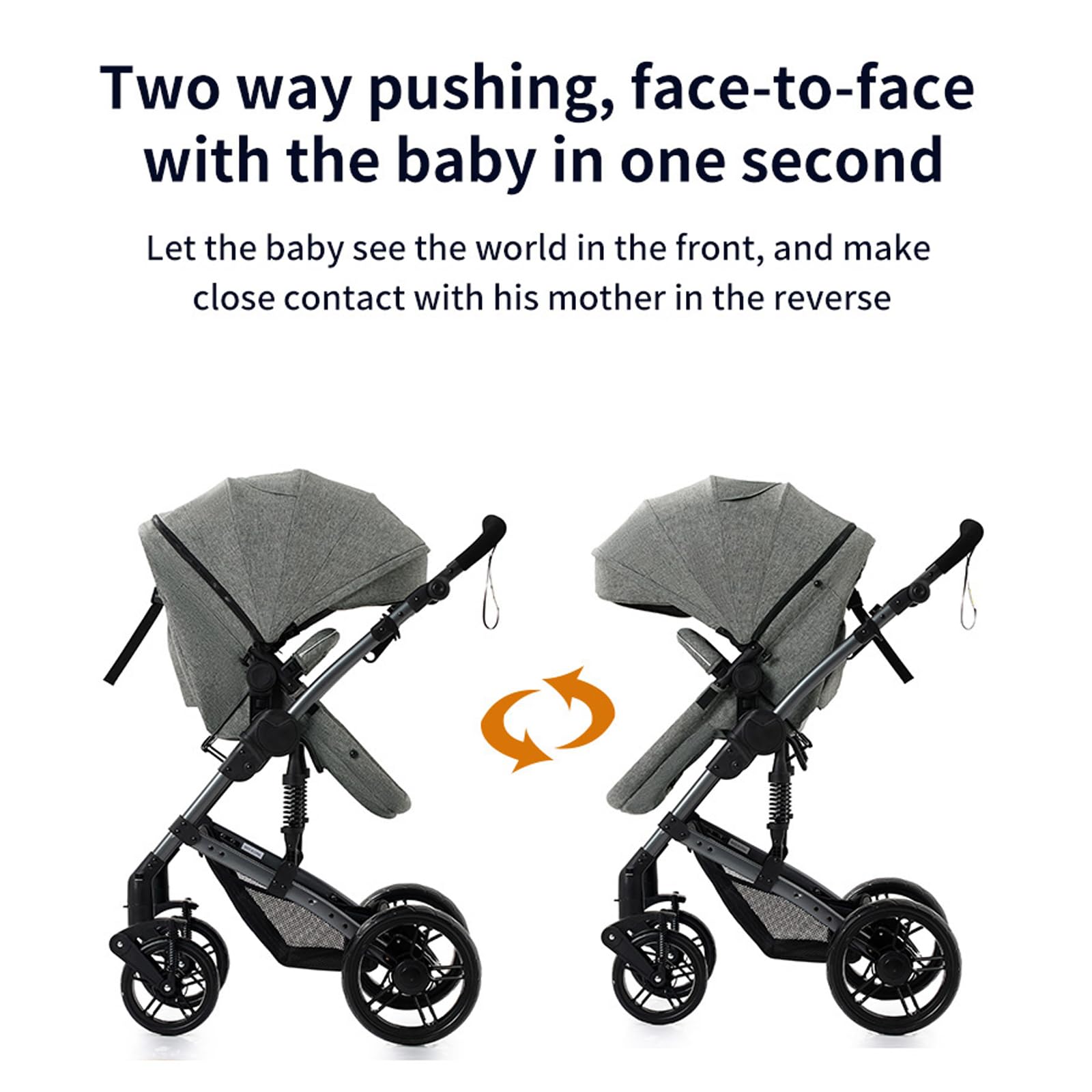 Poussette 3 en 1, poussette bidirectionnelle, nacelle cosy et capote inclus, pour naissance bébés de 0 a 3 ans (Gris)