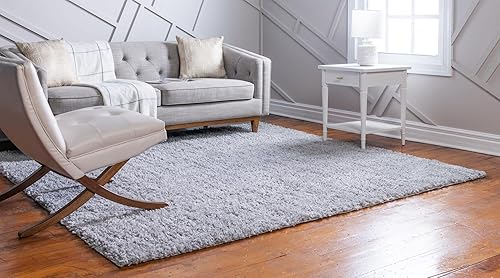 Miniatura 3 de Unique Loom Davos Shag Collection - Alfombra de área, color liso (3 pies 3 pulgadas, cuadrada, esterlina)