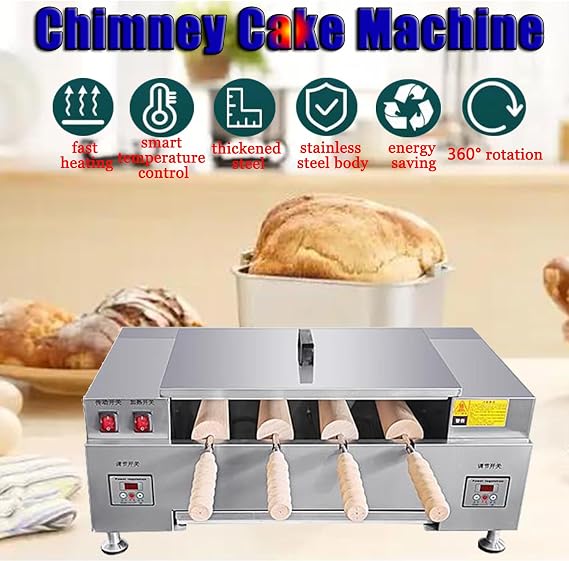 Electric Ice Cream Cone Oven Machine,Commercial Chimney Cake Oven with 4 Pcs Roller,Chimney Cake Bread Roll Oven Maker,Adjustable Temperature,Knob