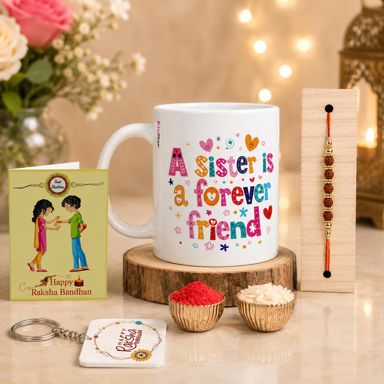 KivStar "A Sister is Forever a Friend Quote Printed Mug & Keychain Gift Combo