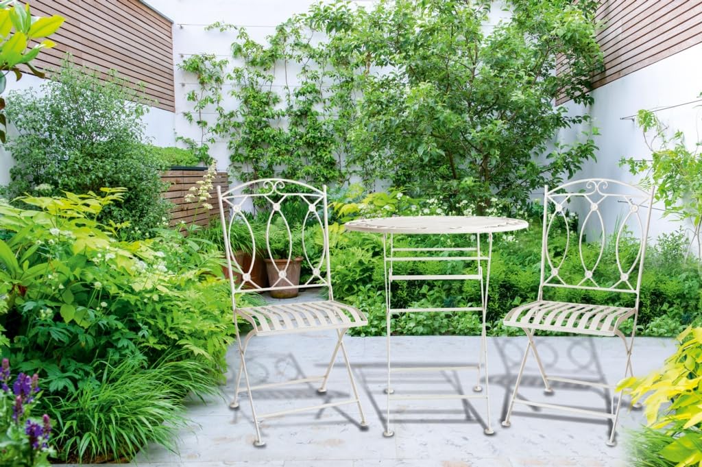GH Bistro Set, 2 Chairs 1 Table, Ceramic Bespoke Tiled Bistro Set Mosaic for Patio, Balcony, Terrace English Country Style Gardens Weather Resistant, Folding, Creative Mosaic Designs (Hampstead)