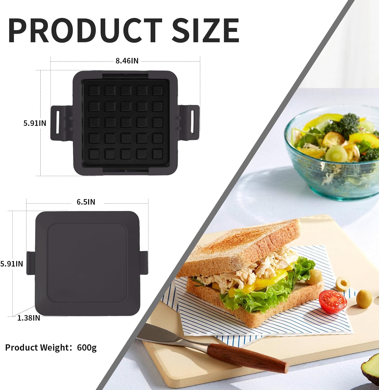 Microwave Toastie Sandwich Maker, Nonstick Plate Panini Maker, Versatile Wireless Small Toaster, Toastie Safe in Microwave Oven, Dishwasher Safe, Fast Cooking for Breakfast, Waffle Black