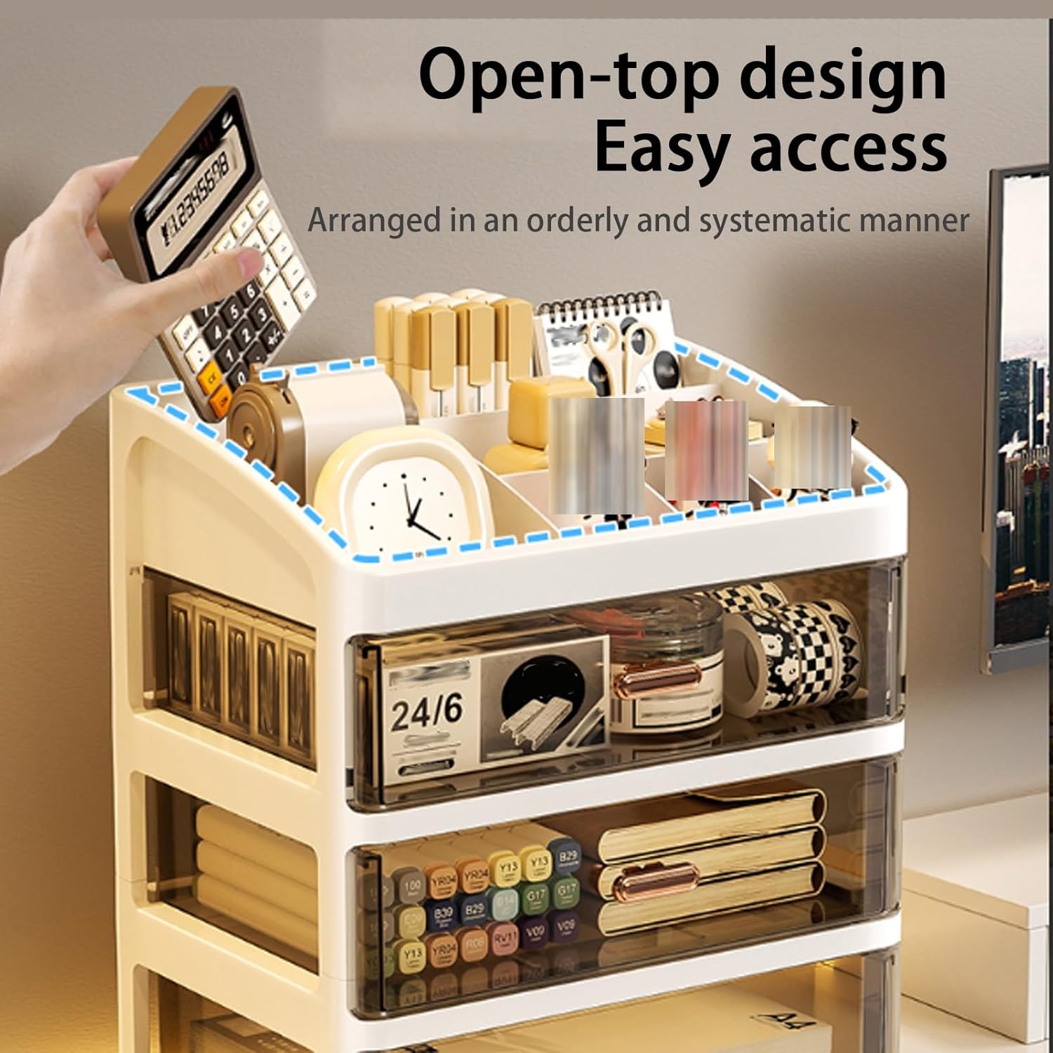 Desktop Drawer Organizer, Multi-Layer Storage Box with Dividers, Plastic Desk for Office Supplies Cosmetics Countertop(8.2 * 6.6 * 13.5in)