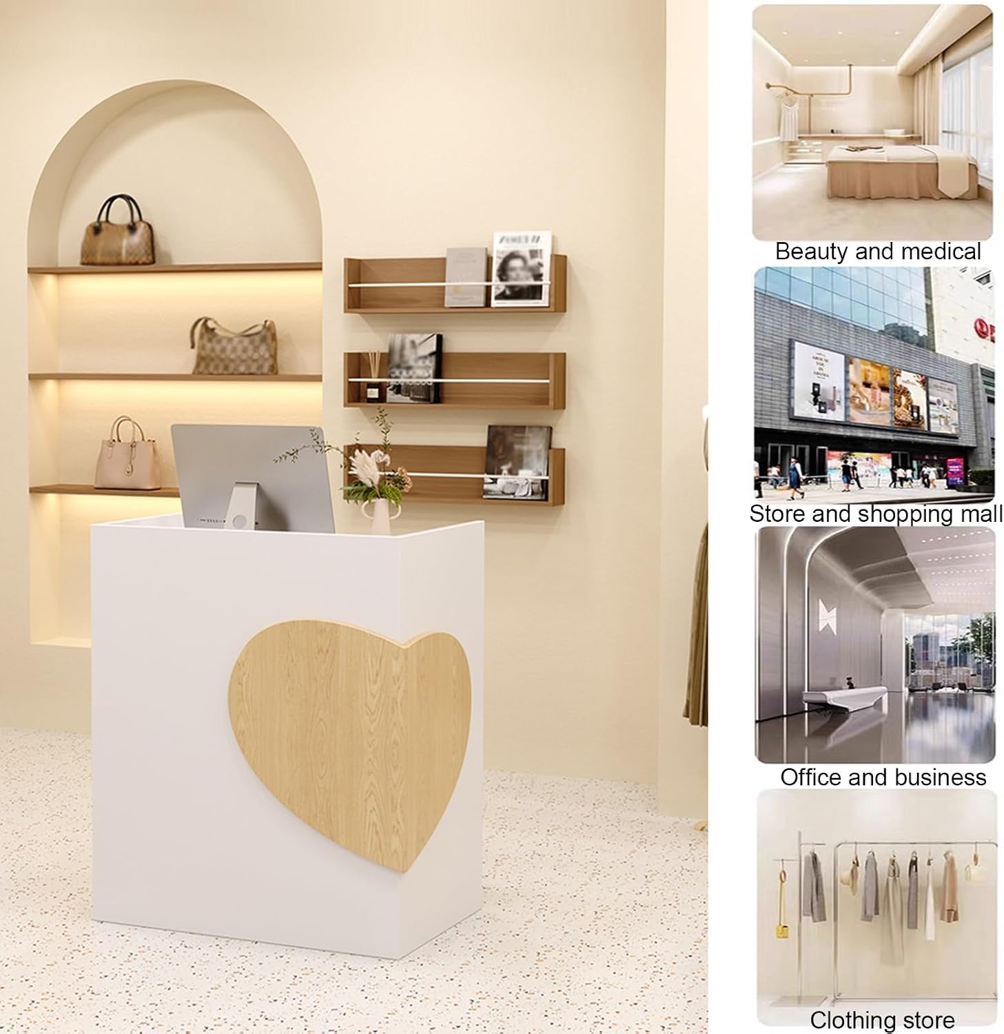 Reception Desk with Counter,Modern Front Desk with Lockable Drawer Checkout Counter for Reception Room Lobby Beauty Salon Retail Clinic Office(White+Orange,60x90x45cm)